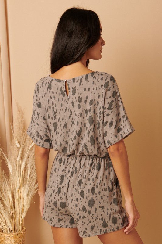 Grey Safari Print Romper - Lavender Hills BeautyMittoshopE30211-Grey-S