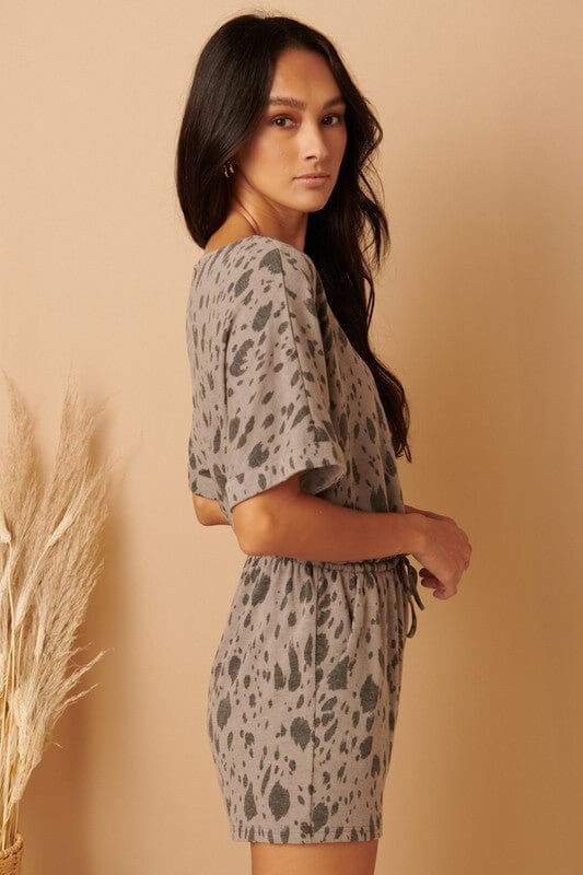 Grey Safari Print Romper - Lavender Hills BeautyMittoshopE30211-Grey-S