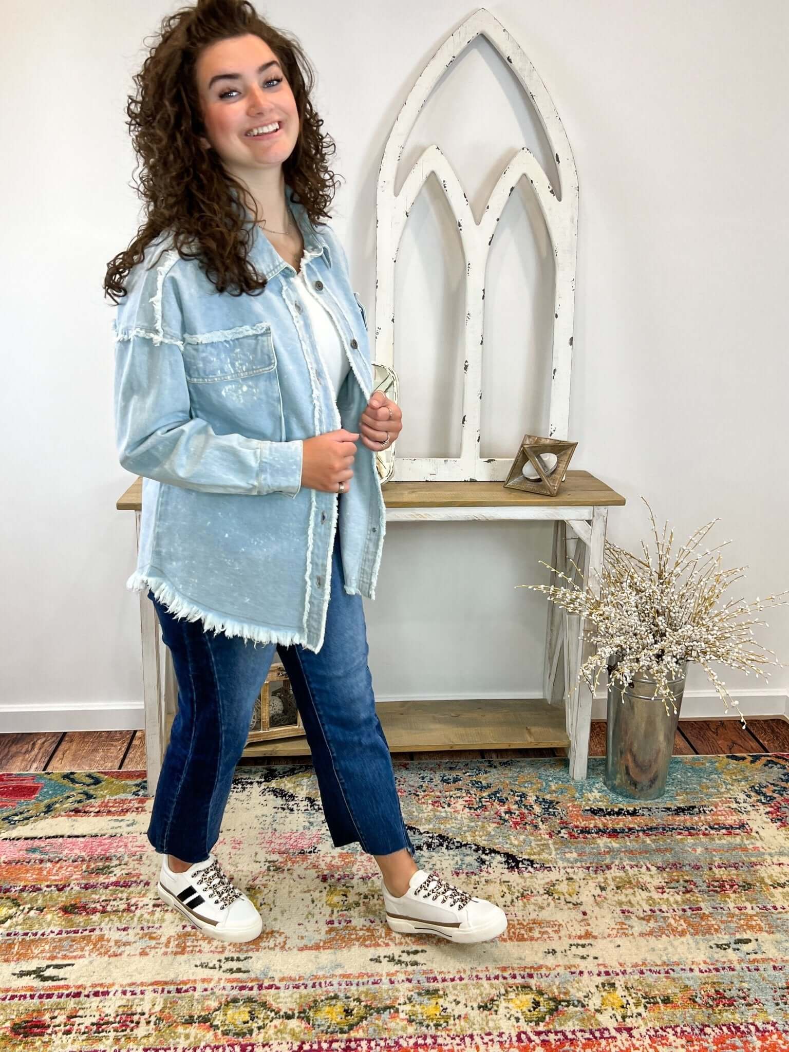 Washed Oversized Denim Chambray Jacket - Indigo - Lavender Hills BeautyVery J