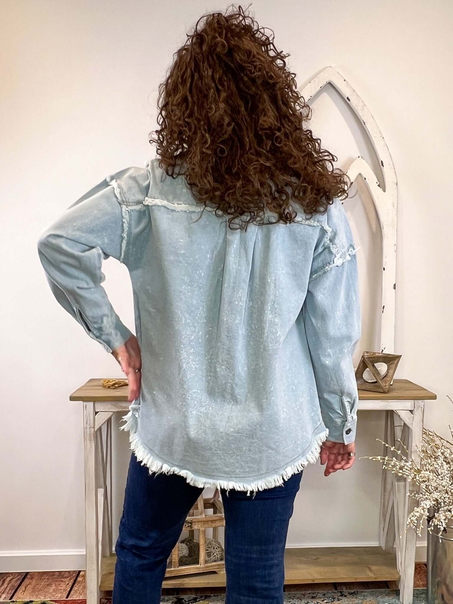 Washed Oversized Denim Chambray Jacket - Indigo - Lavender Hills BeautyVery J