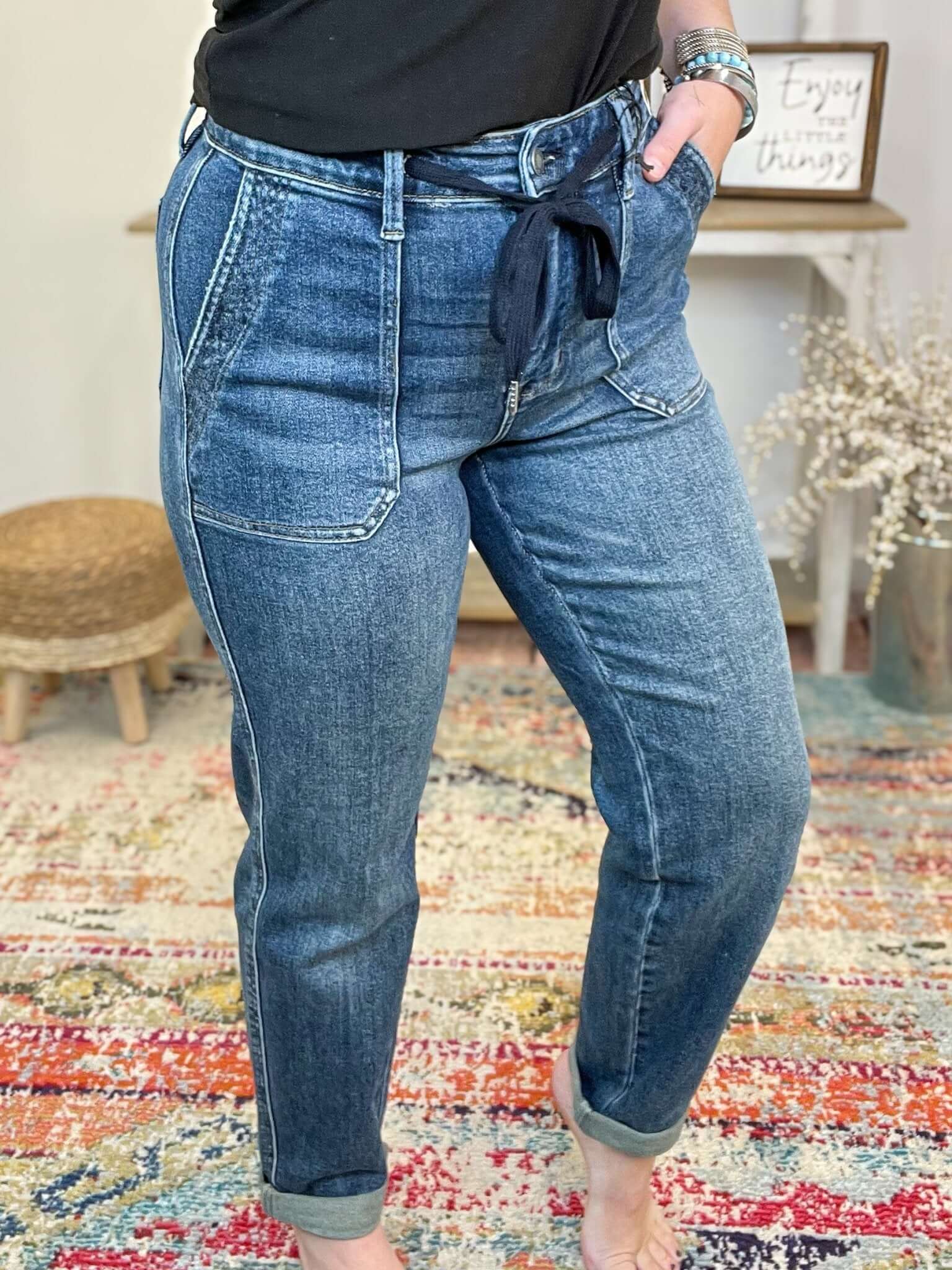 Judy Blue Relaxed Tatum Drawstring Cuffed Jogger Jeans - Lavender Hills BeautyJudy Blue88971REG - DK - 0(24)