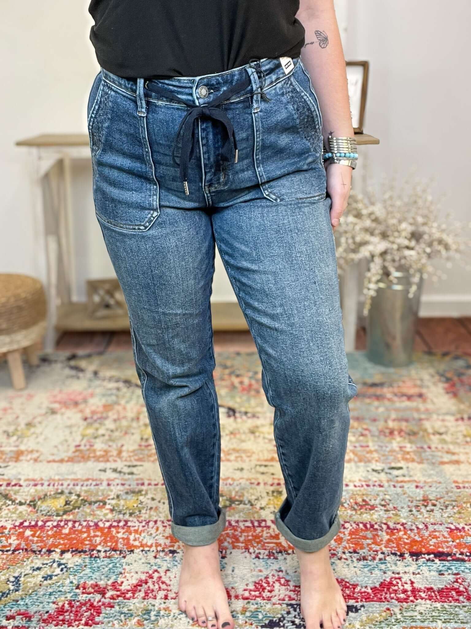 Judy Blue Relaxed Tatum Drawstring Cuffed Jogger Jeans - Lavender Hills BeautyJudy Blue88971REG - DK - 0(24)