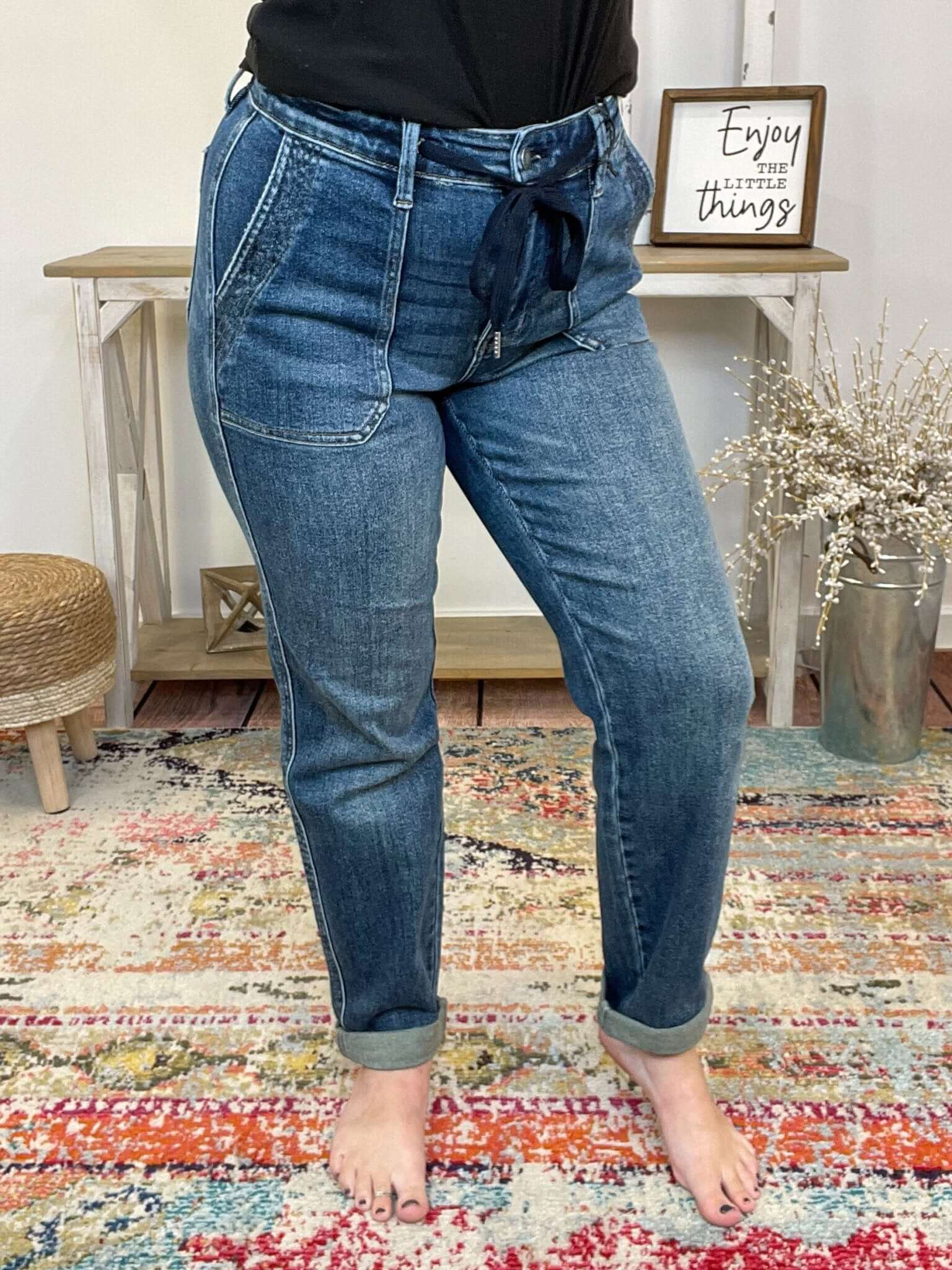 Judy Blue Relaxed Tatum Drawstring Cuffed Jogger Jeans - Lavender Hills BeautyJudy Blue88971REG - DK - 0(24)