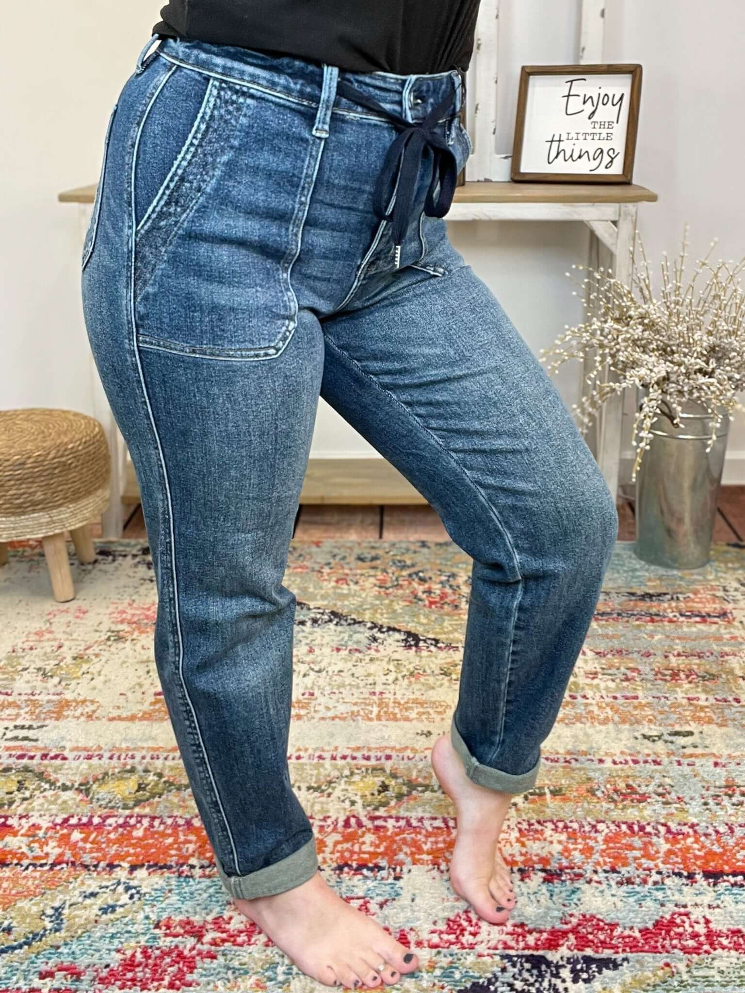 Judy Blue Relaxed Tatum Drawstring Cuffed Jogger Jeans - Lavender Hills BeautyJudy Blue88971REG - DK - 0(24)