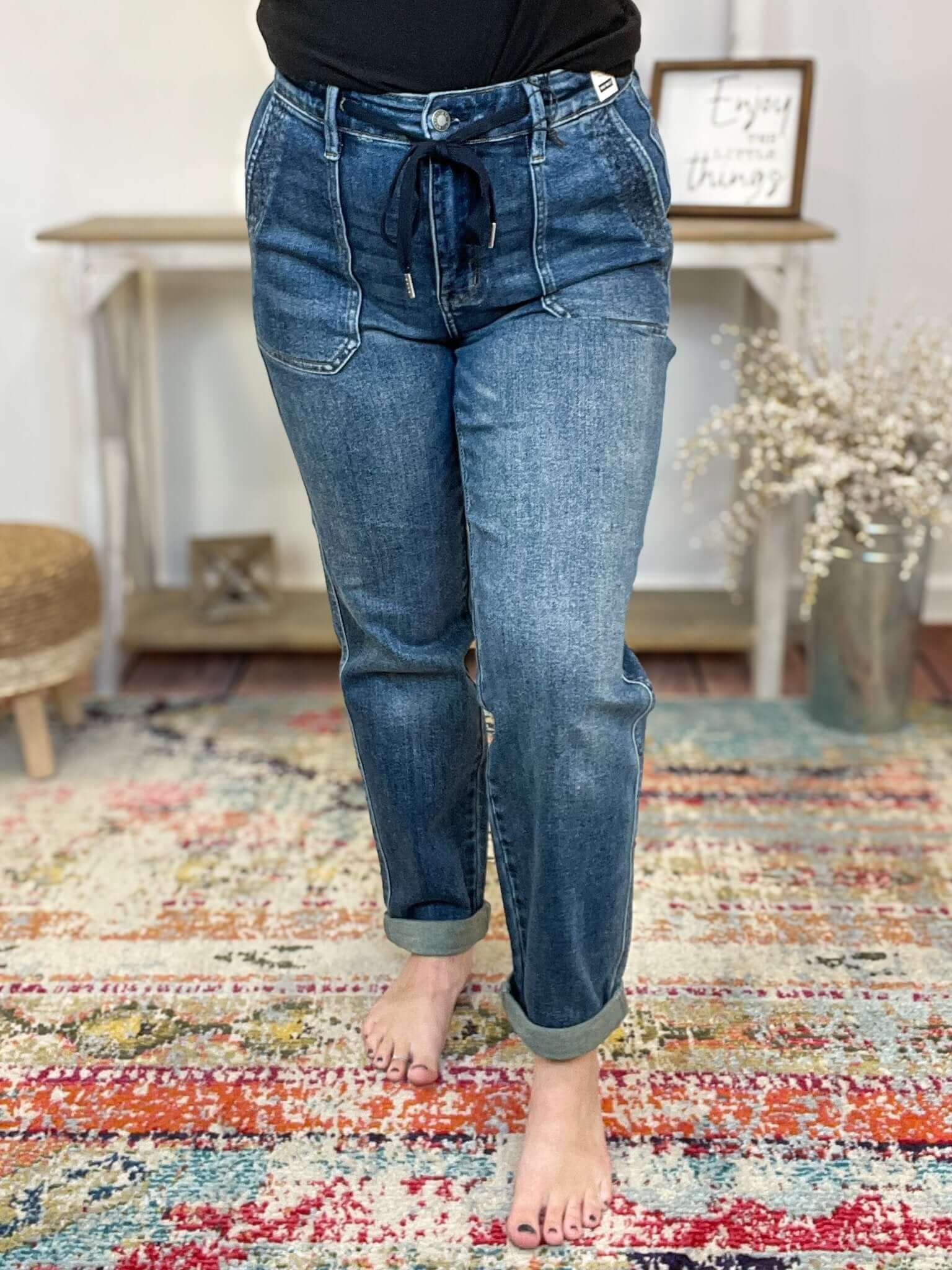 Judy Blue Relaxed Tatum Drawstring Cuffed Jogger Jeans - Lavender Hills Beauty Judy Blue 88971REG - DK - 0(24)