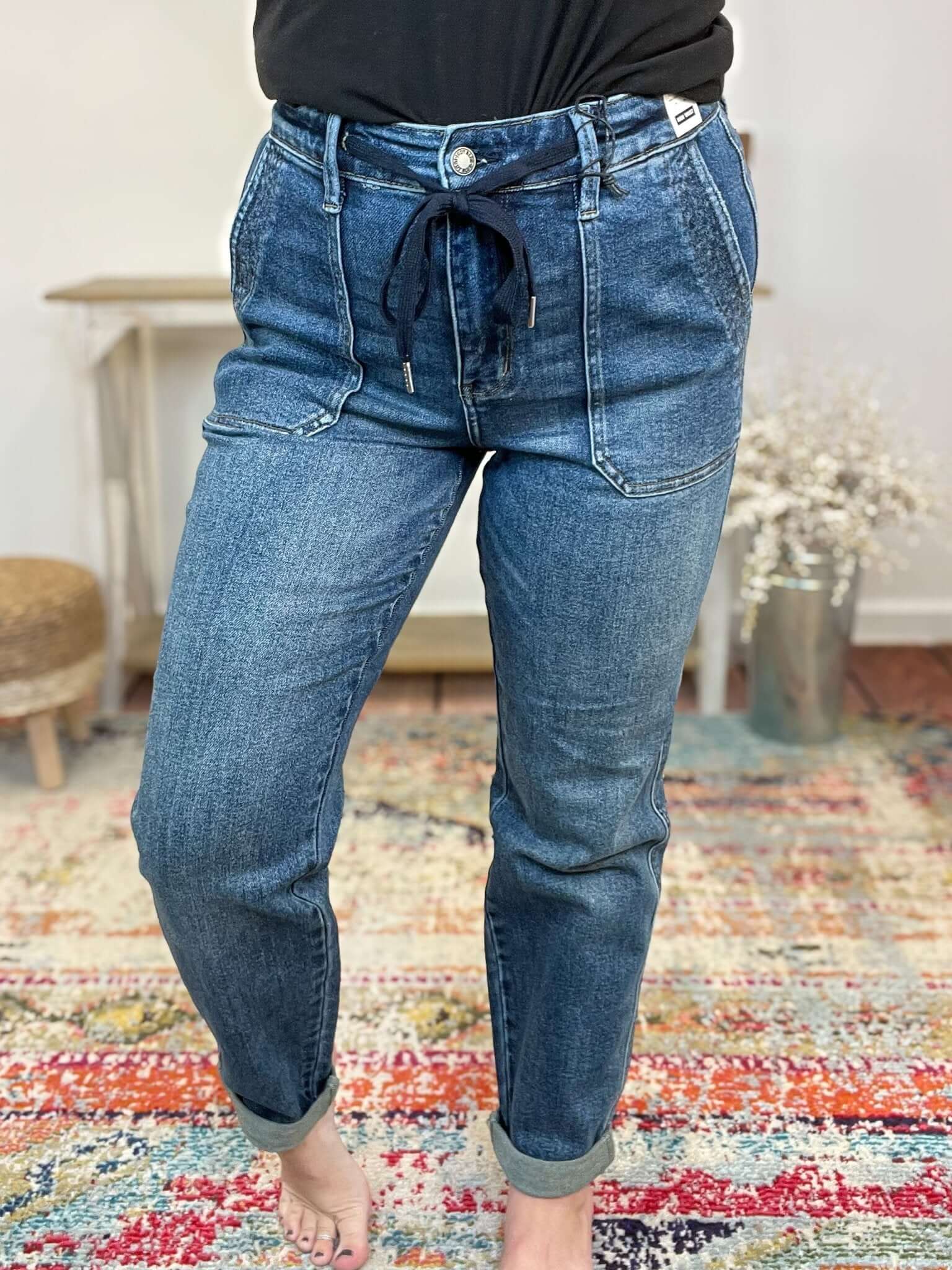 Judy Blue Relaxed Tatum Drawstring Cuffed Jogger Jeans - Lavender Hills BeautyJudy Blue88971REG - DK - 0(24)