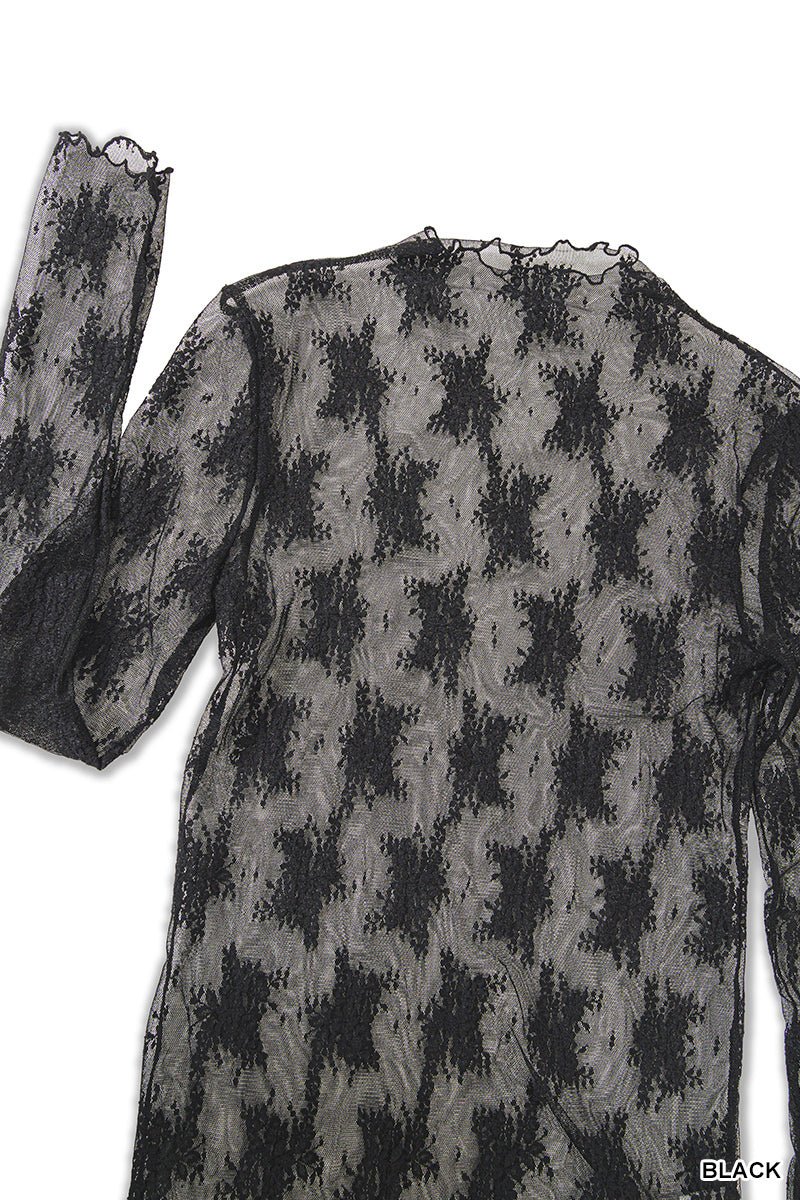 Lace Sheer Mesh Layering Long Sleeve Top Shirt - Lavender Hills BeautyZenanaLT-6343Y-DKOLV-S