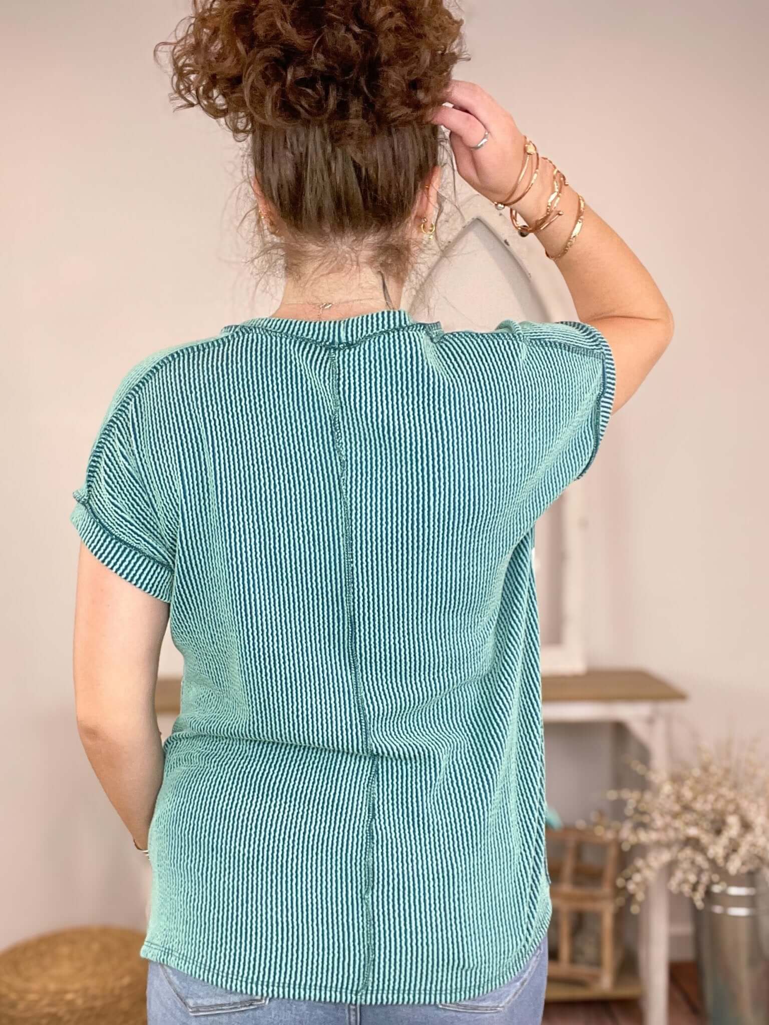 Lines & Lace Short Sleeve Top - Lavender Hills Beauty7th Ray
