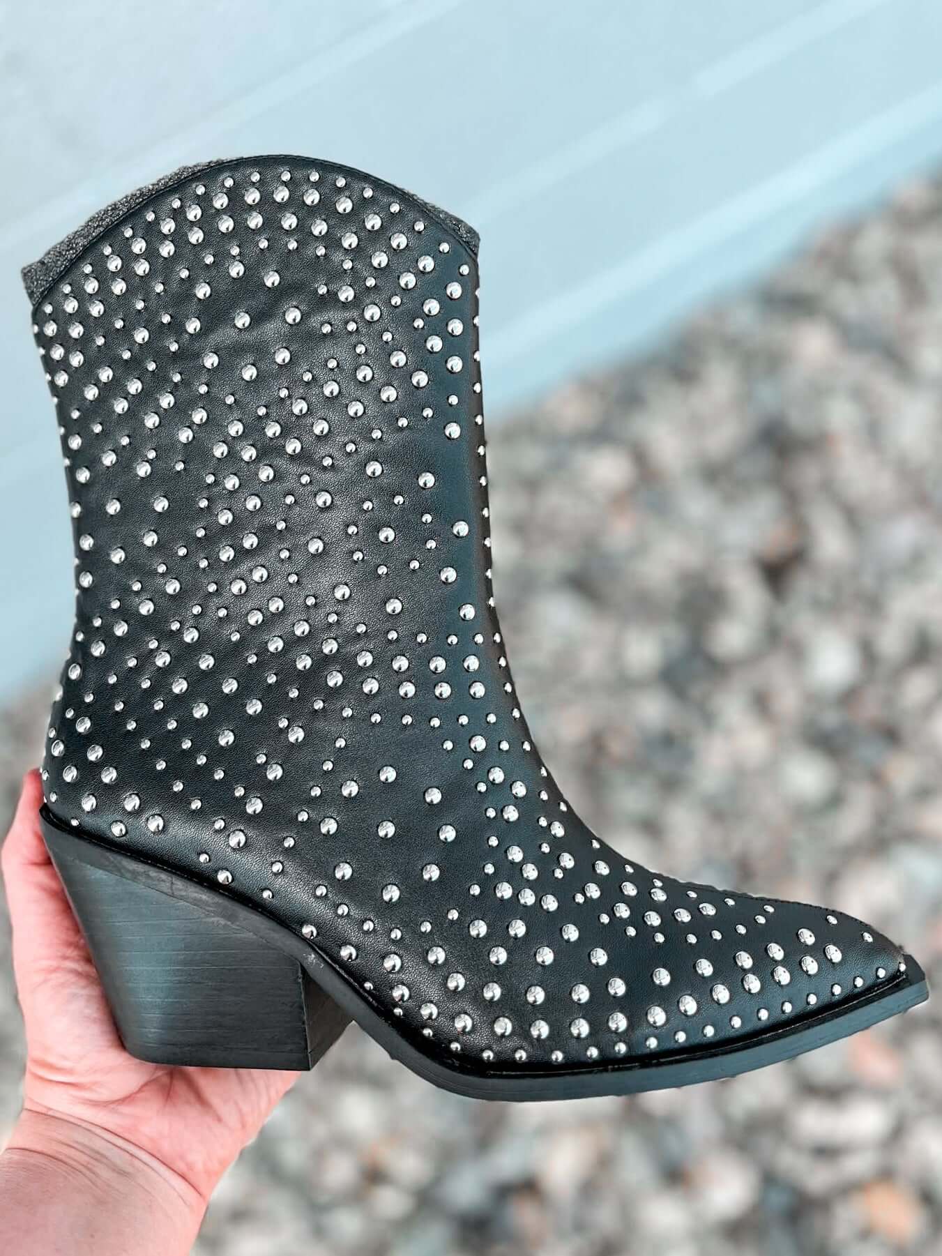 Lowlights Boot with Silver Studs - Black - Lavender Hills BeautyCorkys Footwear