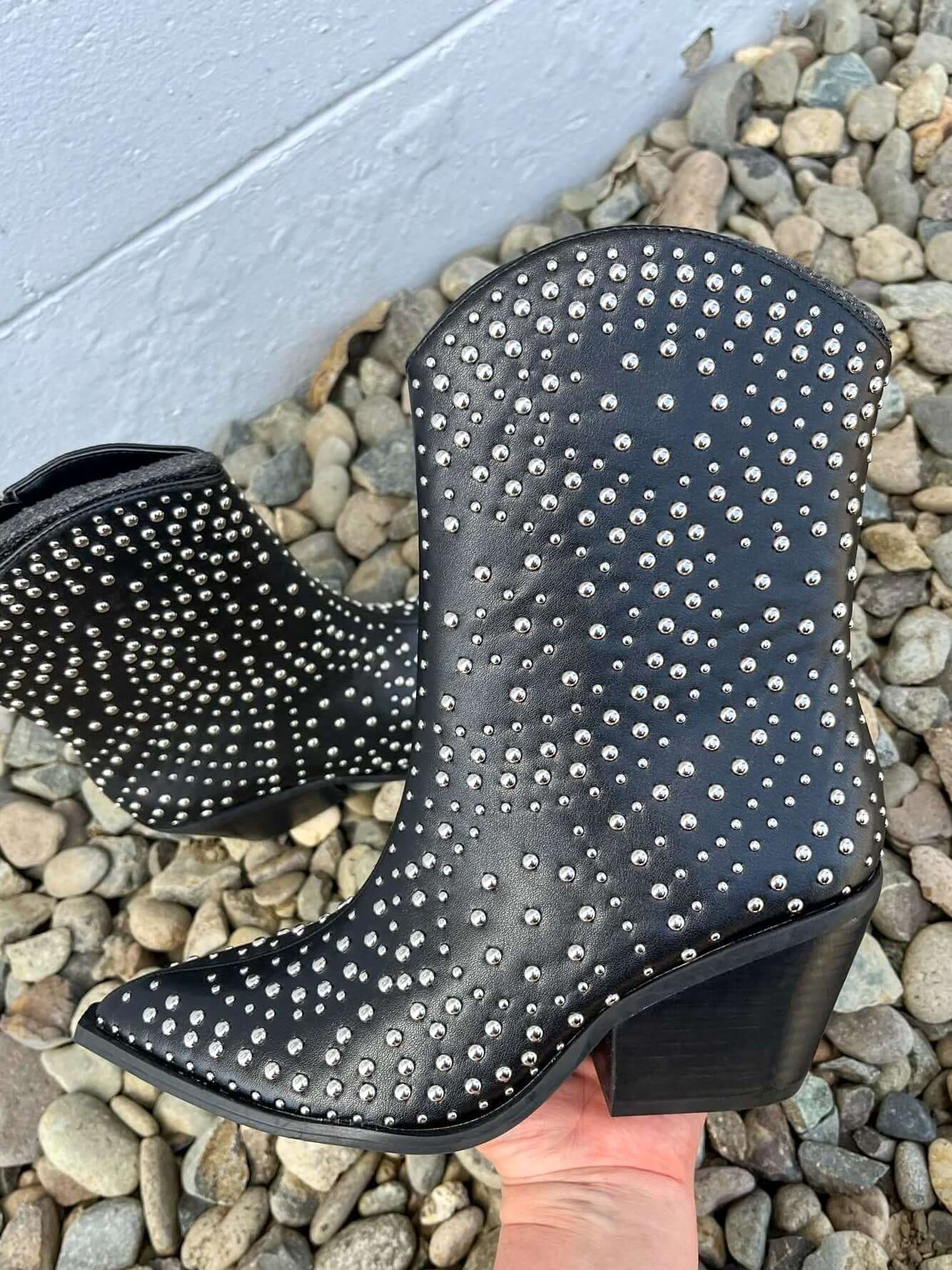 Lowlights Boot with Silver Studs - Black - Lavender Hills BeautyCorkys Footwear