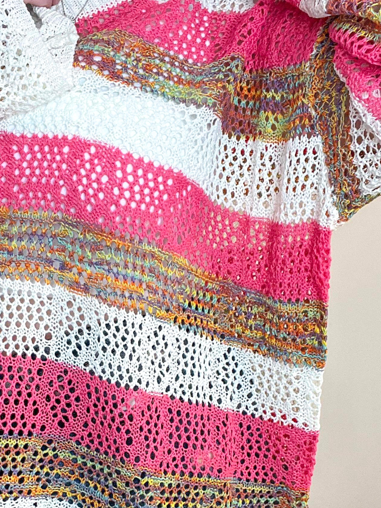 V-Neck Lightweight Summer Stripe Crochet Sweater - Lavender Hills BeautyMelloMT40077-S