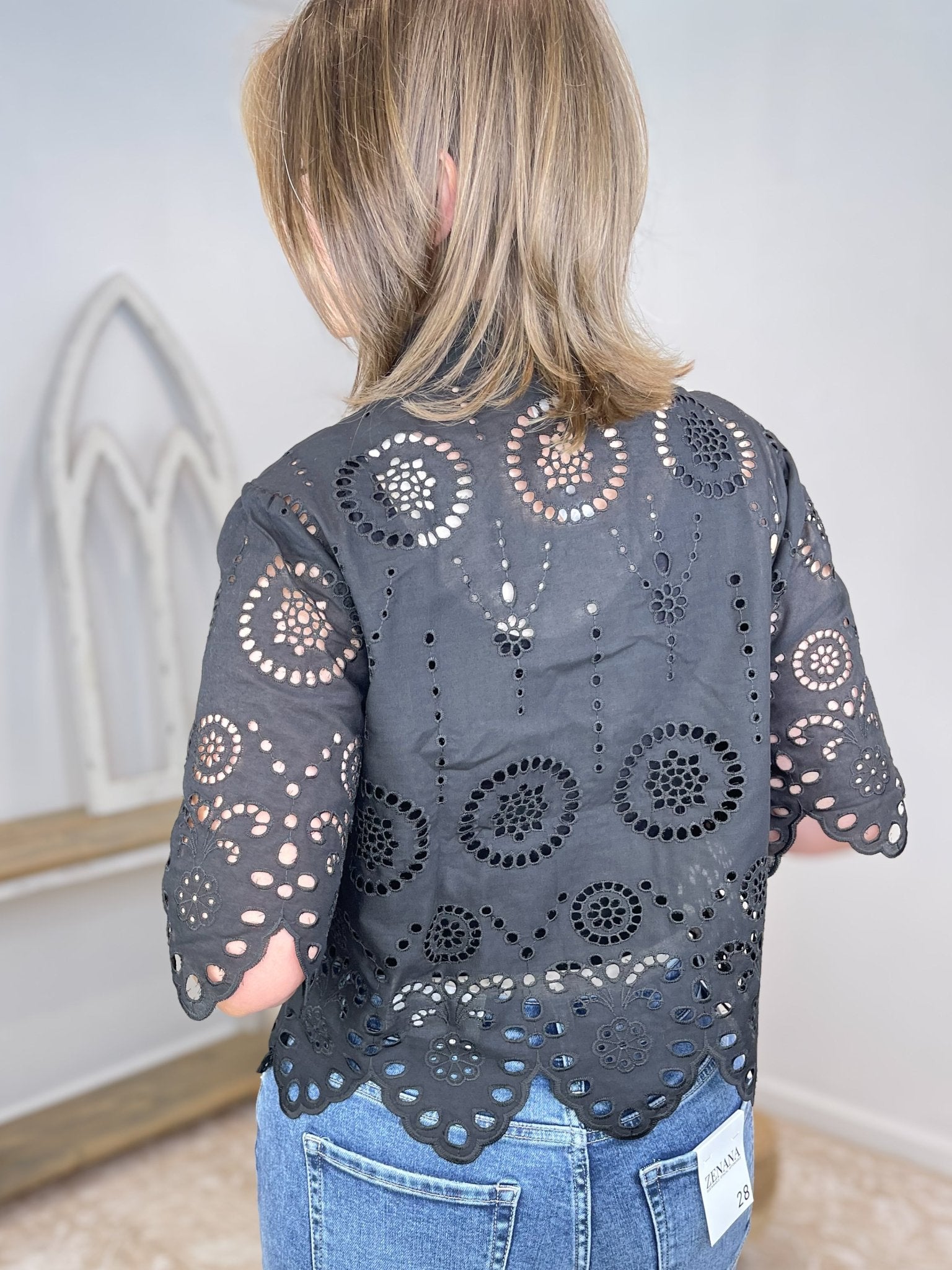 Midnight Bloom Eyelet Lace Button - Down Blouse - Lavender Hills BeautyKori AmericaKCT1840A-S