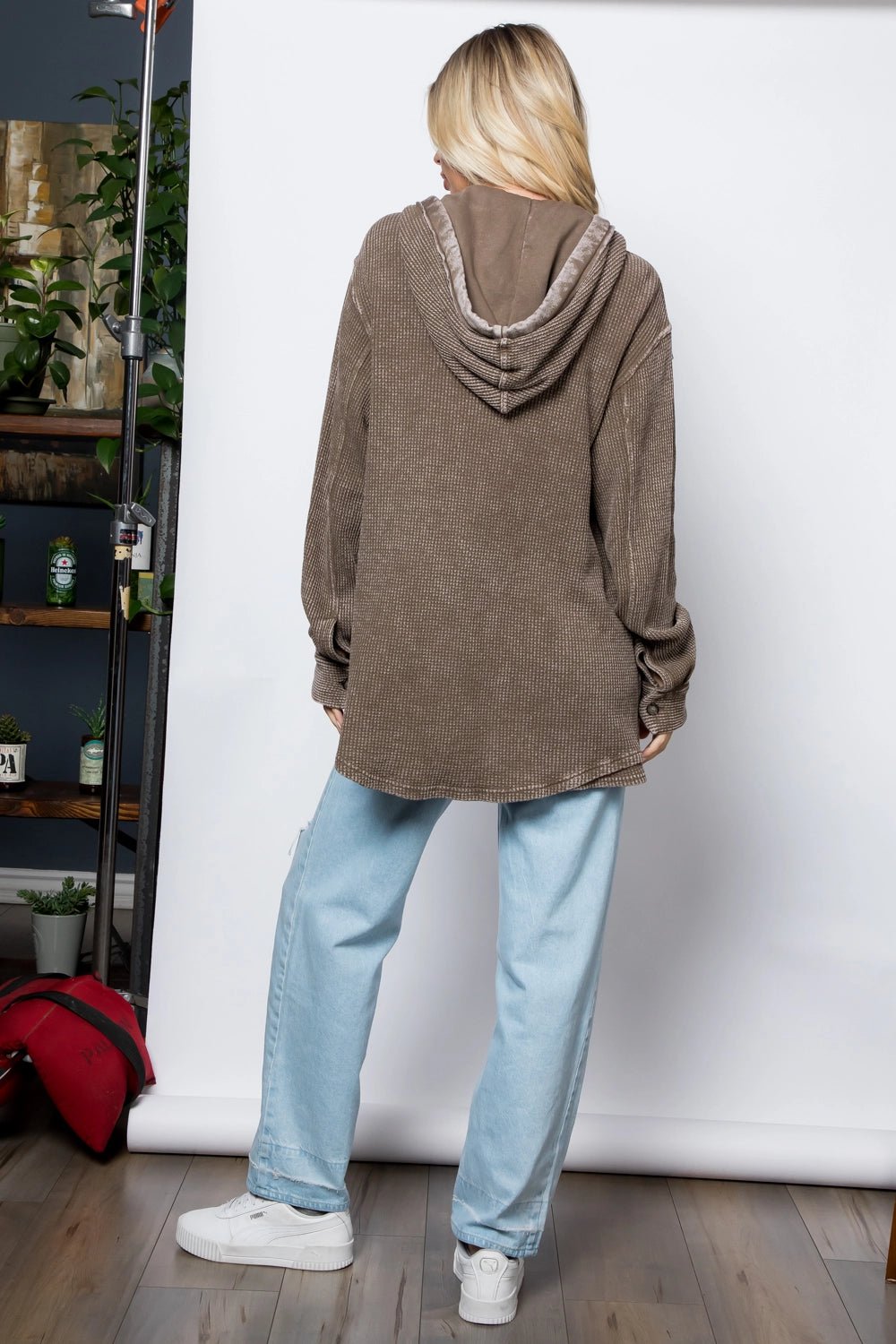 Cocoa Cozy Waffle Hooded Shacket - Lavender Hills Beauty26 InternationalSP34095 - S