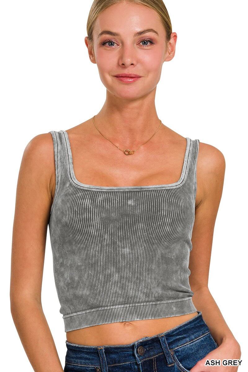 Two-Way Ultra Ribbed Brami Cropped Tank Top - Lavender Hills BeautyZenanaNTW-6186A-ASHGRY-SM