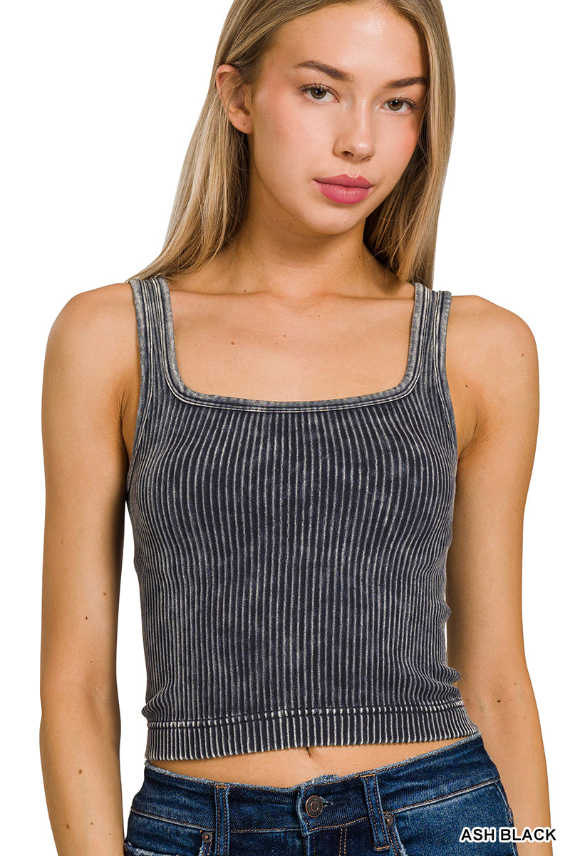 Two-Way Ribbed Brami Cropped Tank Top