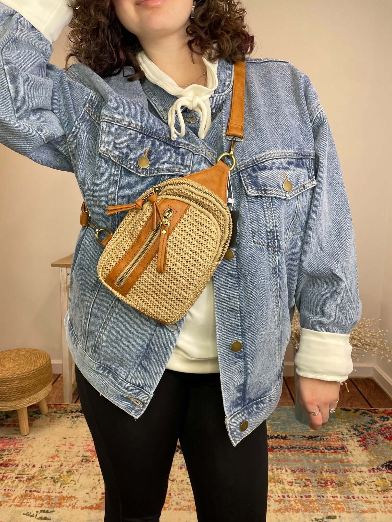 Skyler Sling Bag - Natural Straw - Lavender Hills BeautyJoy SusanL8279 - 15