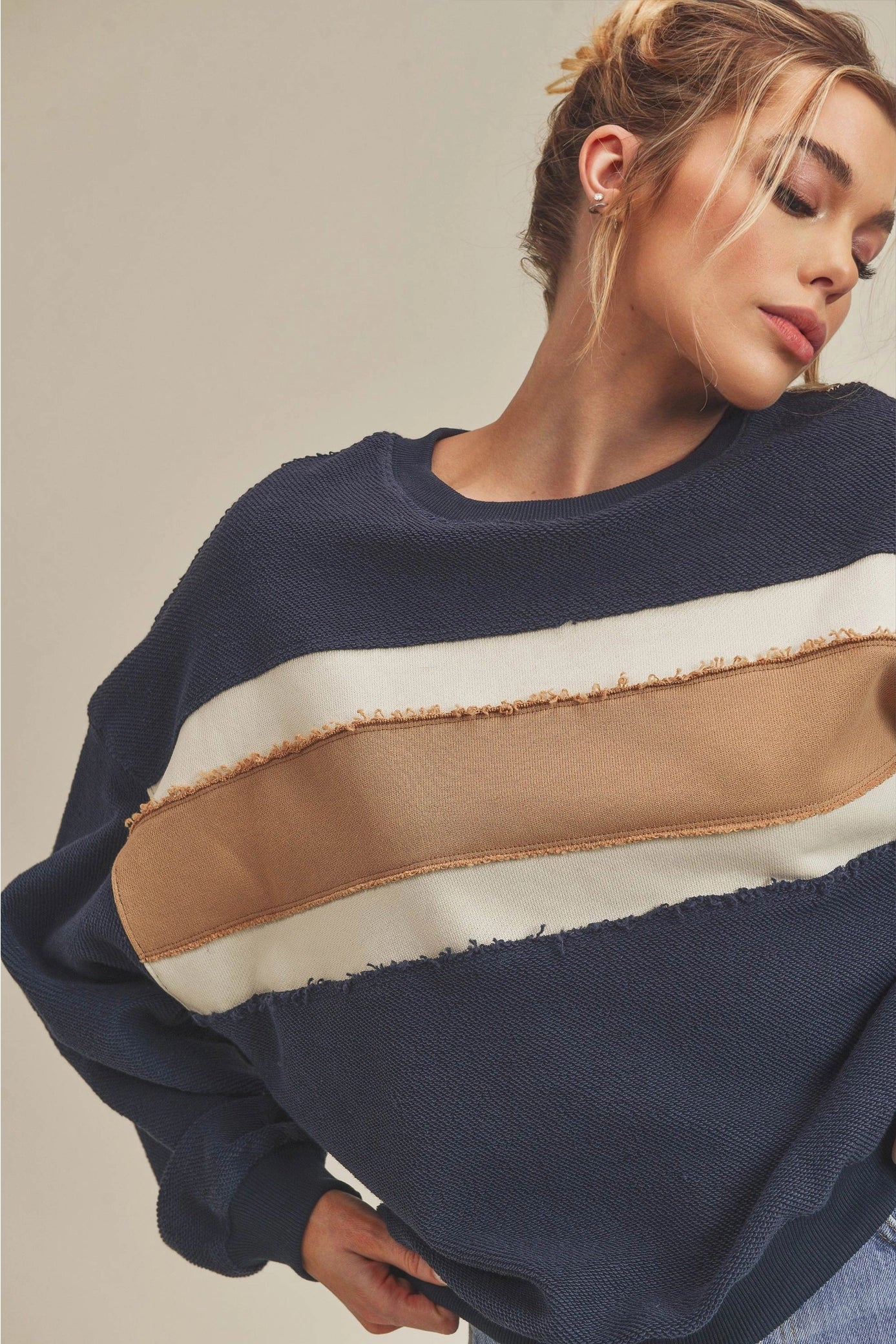 Navy High Tide Long Sleeve Pullover Sweatshirt Top - Lavender Hills BeautyAMEI & CO846AD - NVY - S