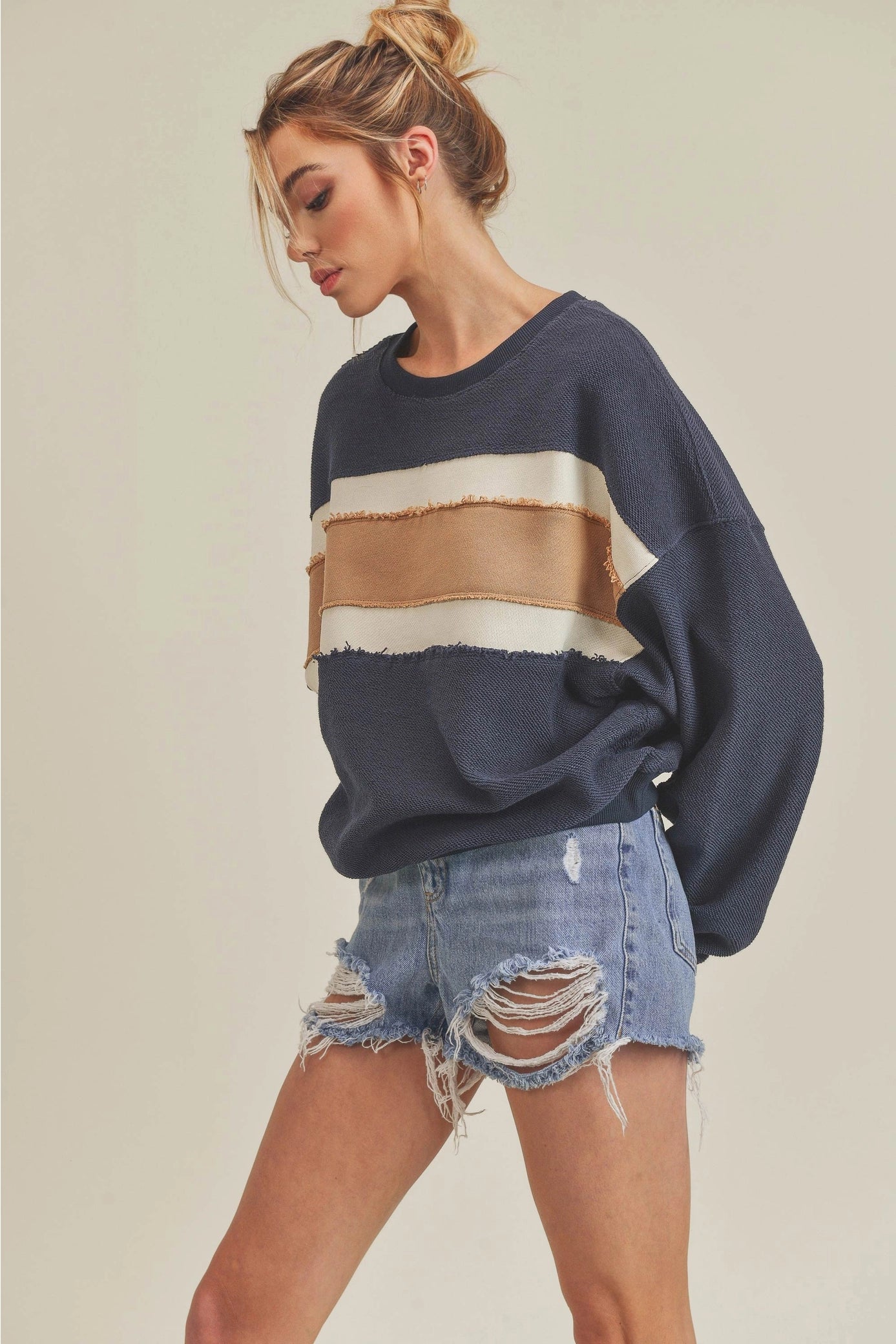 Navy High Tide Long Sleeve Pullover Sweatshirt Top - Lavender Hills BeautyAMEI & CO846AD - NVY - S