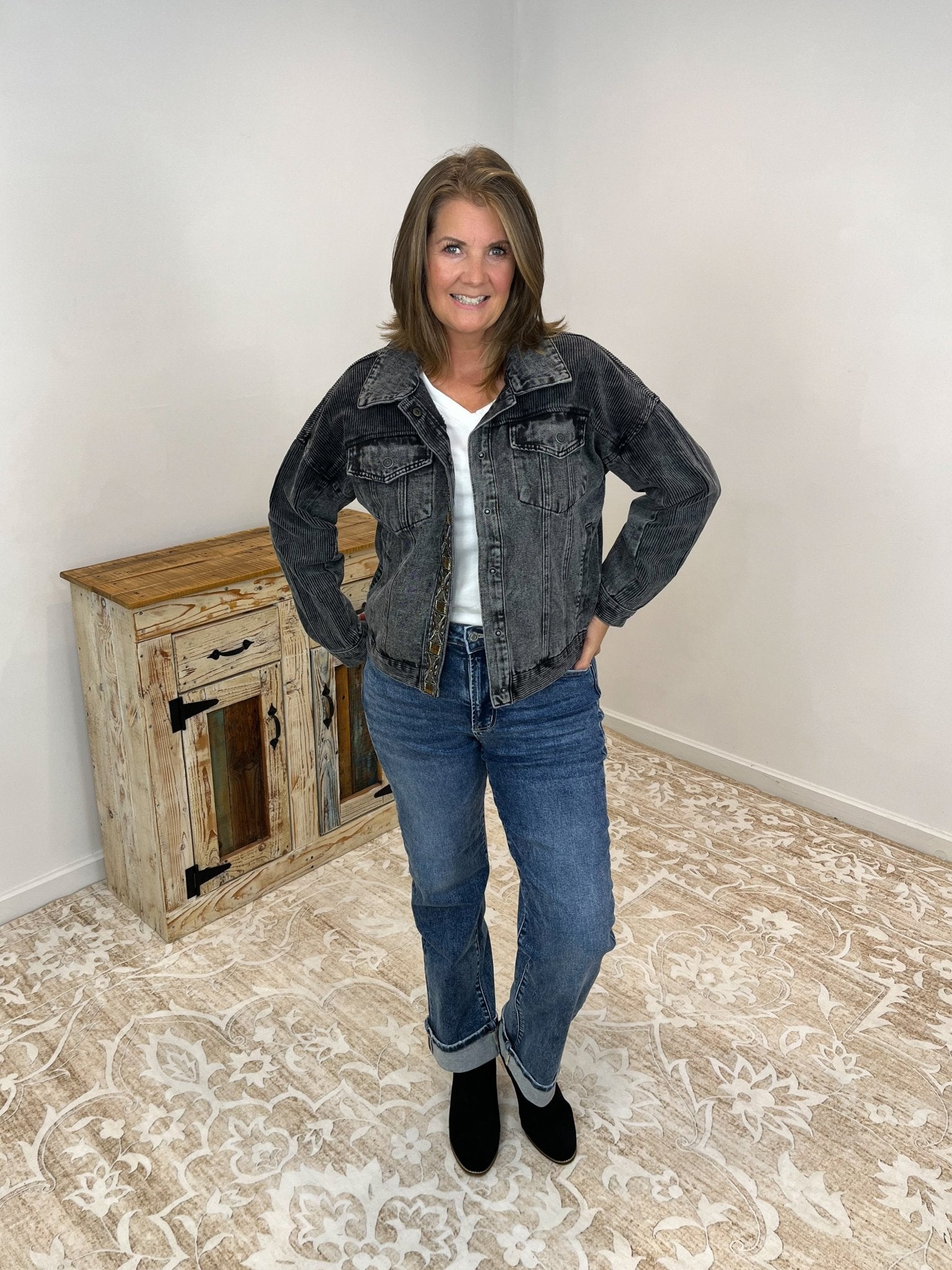 Nightfall Denim & Corduroy Jacket w/ Beaded Trim - Lavender Hills Beauty26 InternationalSP14499 - S