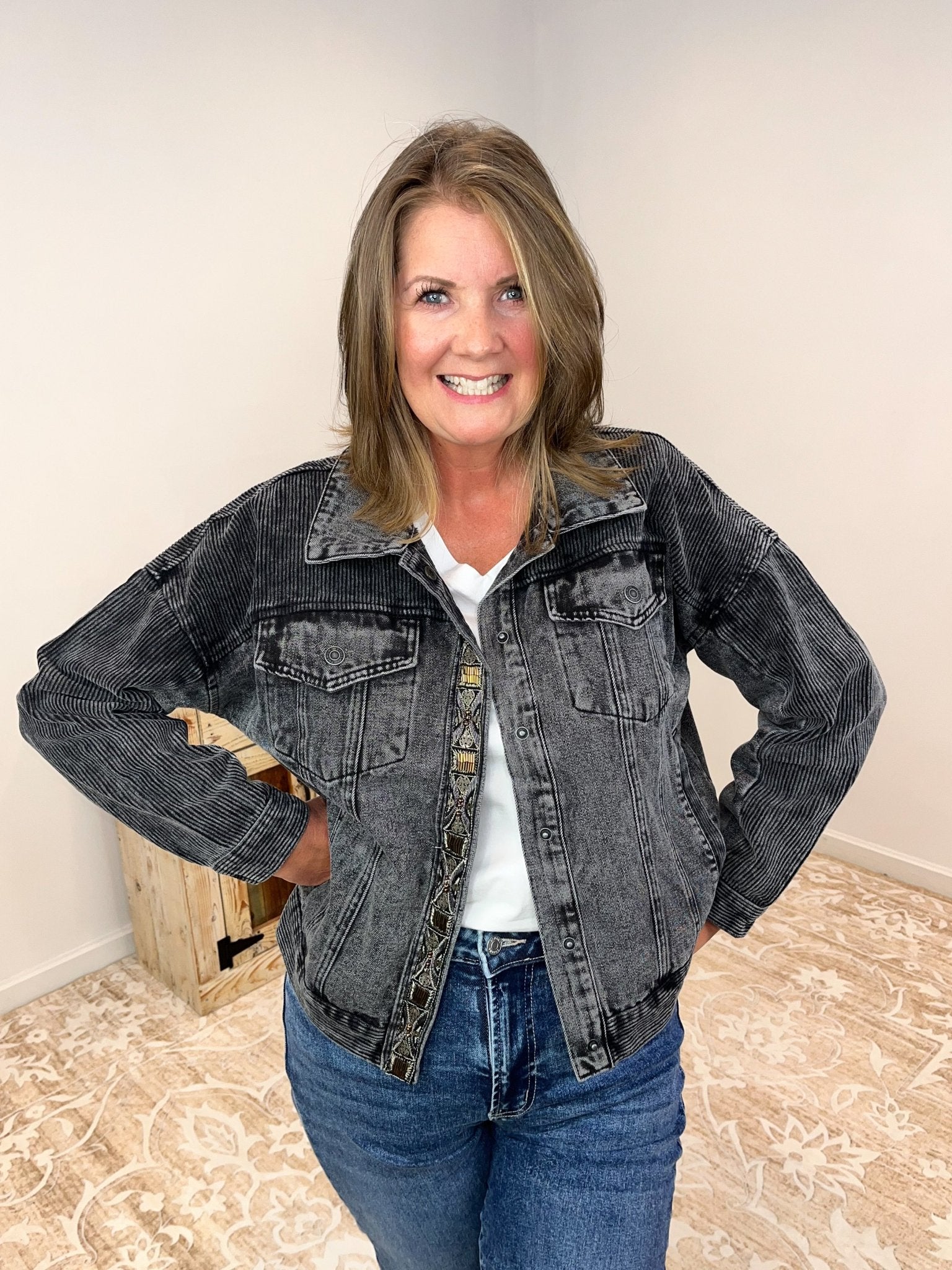 Nightfall Denim & Corduroy Jacket w/ Beaded Trim - Lavender Hills Beauty26 InternationalSP14499 - S