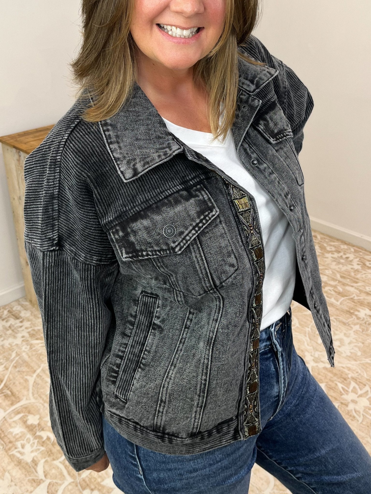 Nightfall Denim & Corduroy Jacket w/ Beaded Trim - Lavender Hills Beauty26 InternationalSP14499 - S