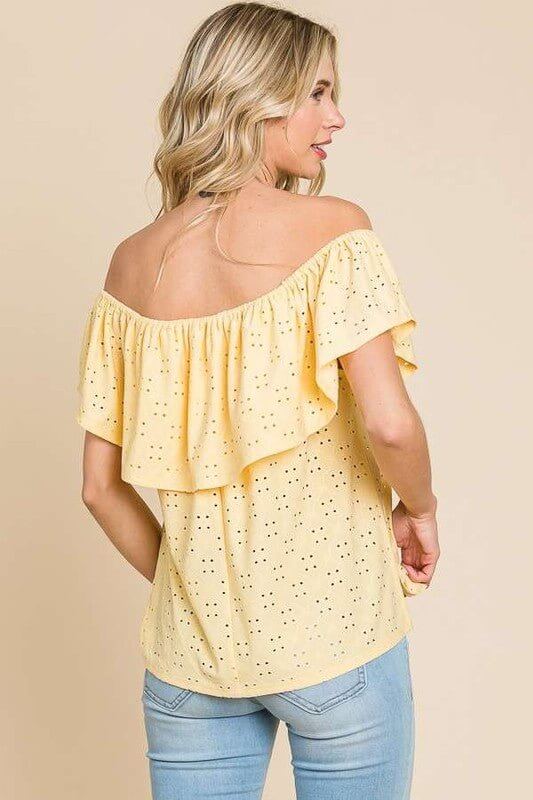 Off the Shoulder Eyelet Ruffle Top - Lavender Hills BeautyCulture Code
