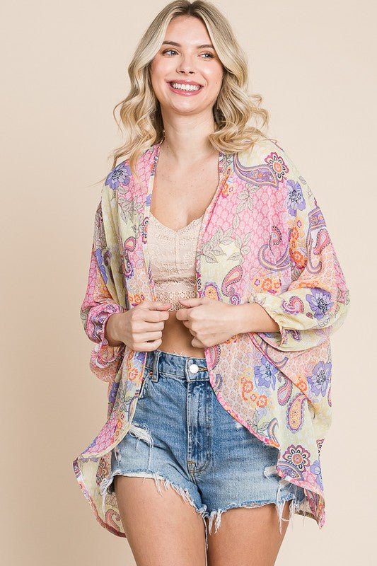 Paisley Oversized Kimono Coverup - Lavender Hills BeautyCulture CodeCWT1662QP-S