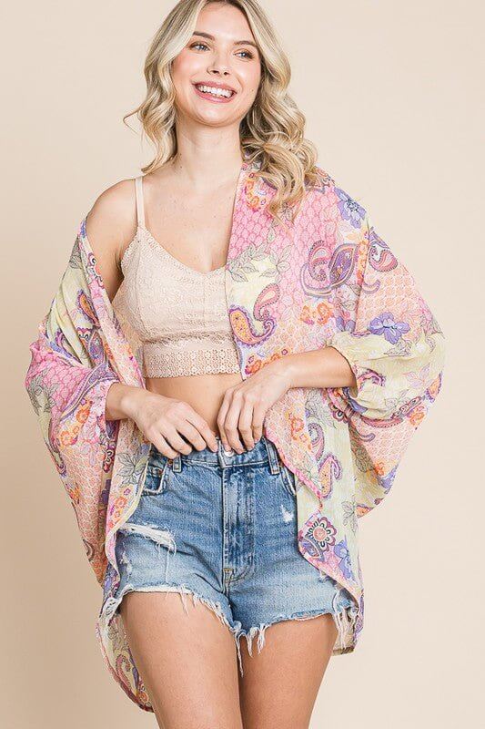 Paisley Oversized Kimono Coverup - Lavender Hills BeautyCulture CodeCWT1662QP-S