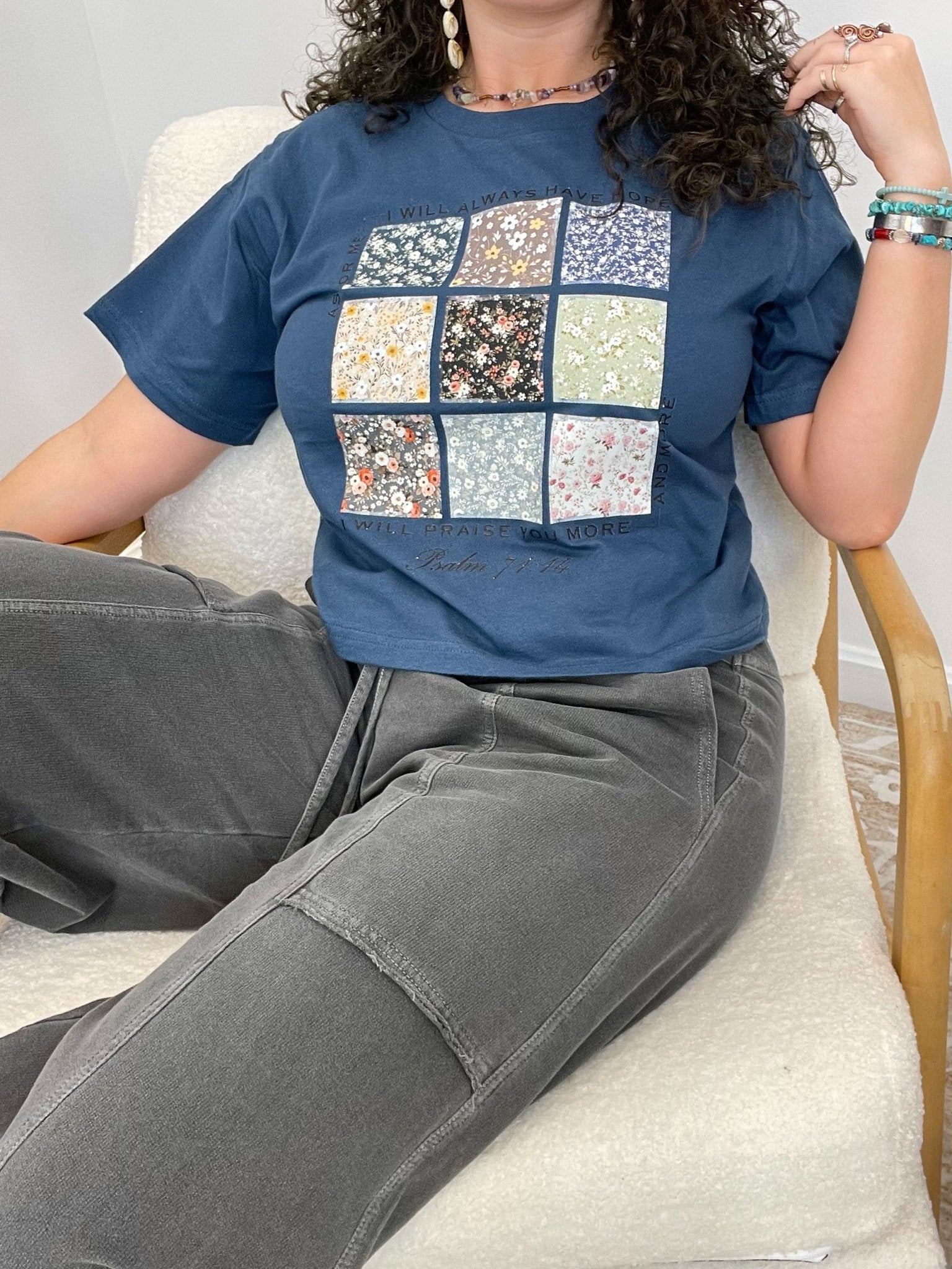 Psalm 71:14 "Always Have Hope" Boxy Tee | Floral Sea Blue Christian Shirt - Lavender Hills BeautyLavender Hills Beauty
