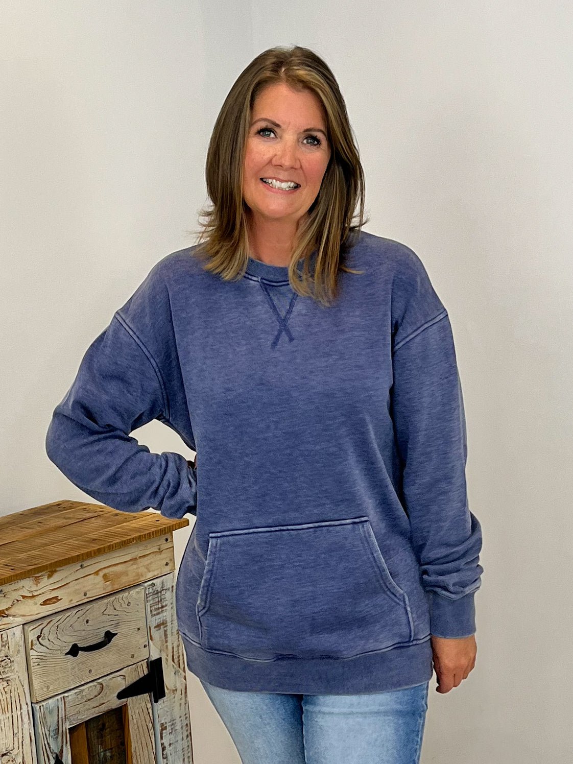 Lakeside Cozy Vintage Wash Pocket Pullover - Navy - Lavender Hills BeautyMichelle Mae