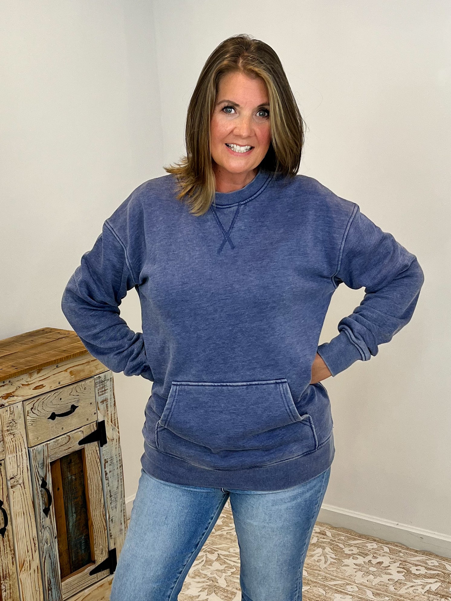 Lakeside Cozy Vintage Wash Pocket Pullover - Navy - Lavender Hills BeautyMichelle Mae