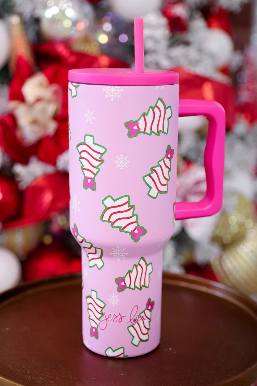 Pink Bow Christmas Treat Tumbler Water Bottle - Lavender Hills BeautyJess Lea25080078