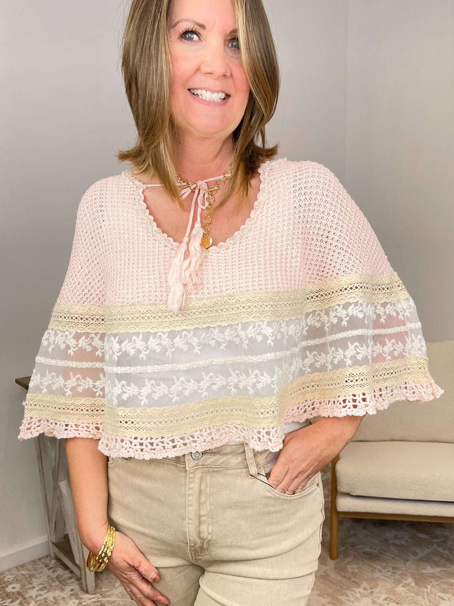 Pink Lace Pearl - Embellished Shawl - Lavender Hills BeautyMiss KellyWH-SHAWL-PNK