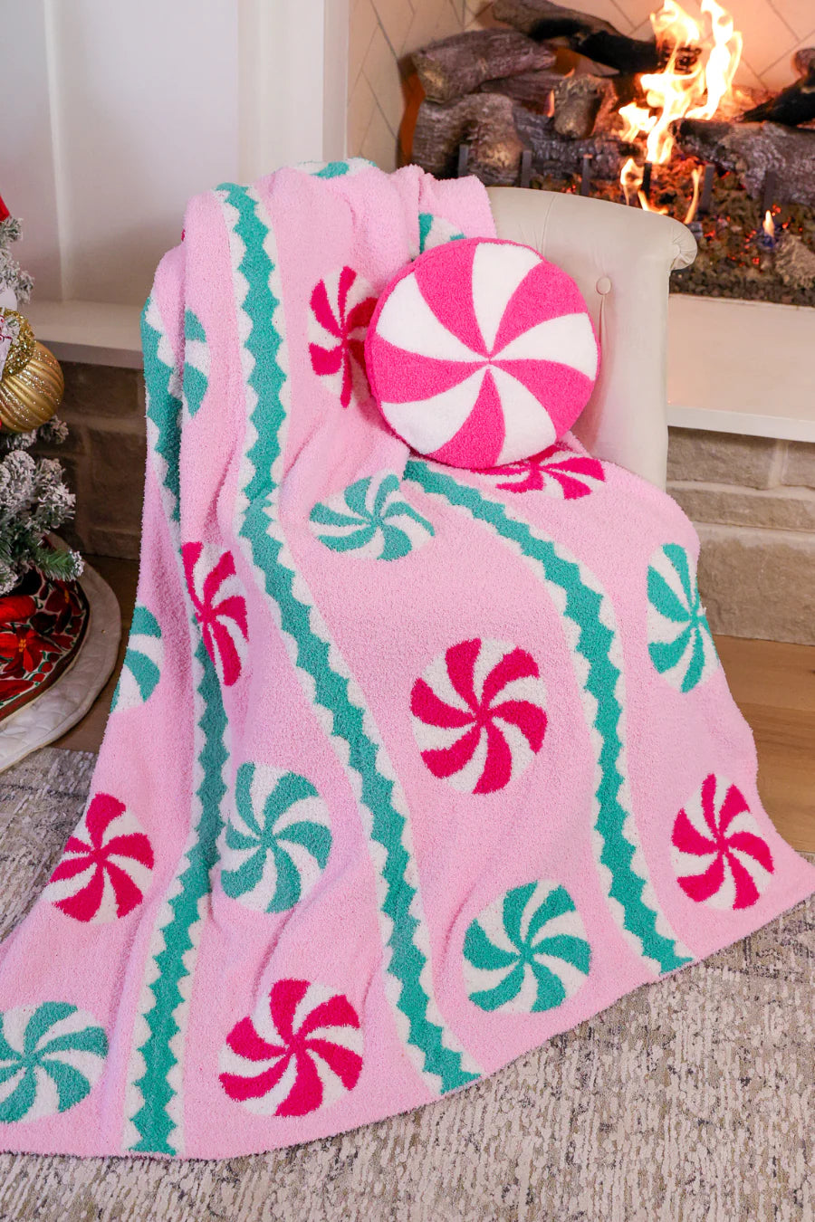 Pink Wintermint Christmas Throw Blanket