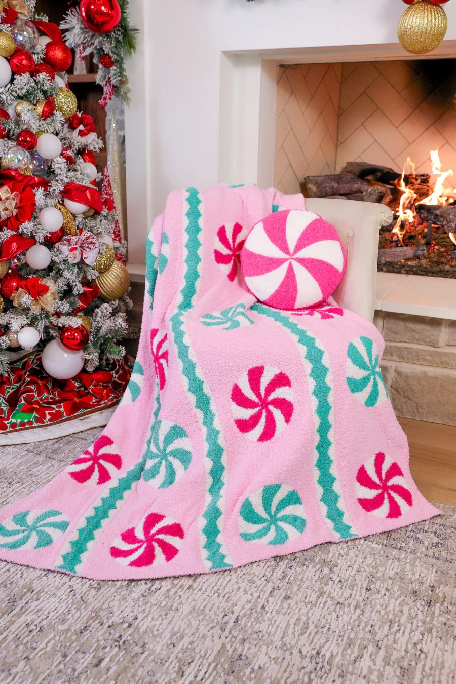 Pink Wintermint Christmas Throw Blanket