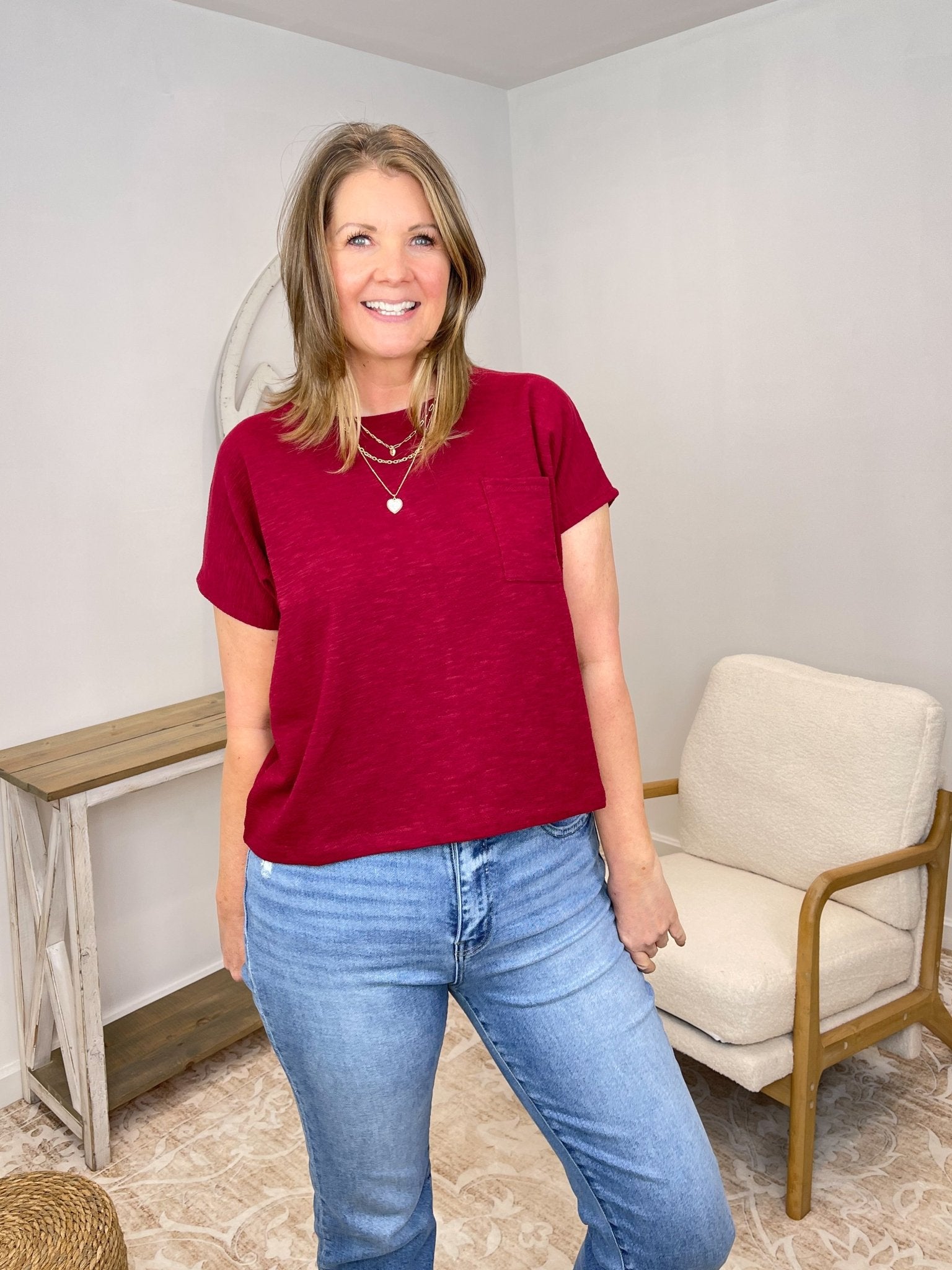 Premium Cotton Slub Relaxed Pocket Tee - Lavender Hills BeautyZenanaCT-3458Y-WHT-S