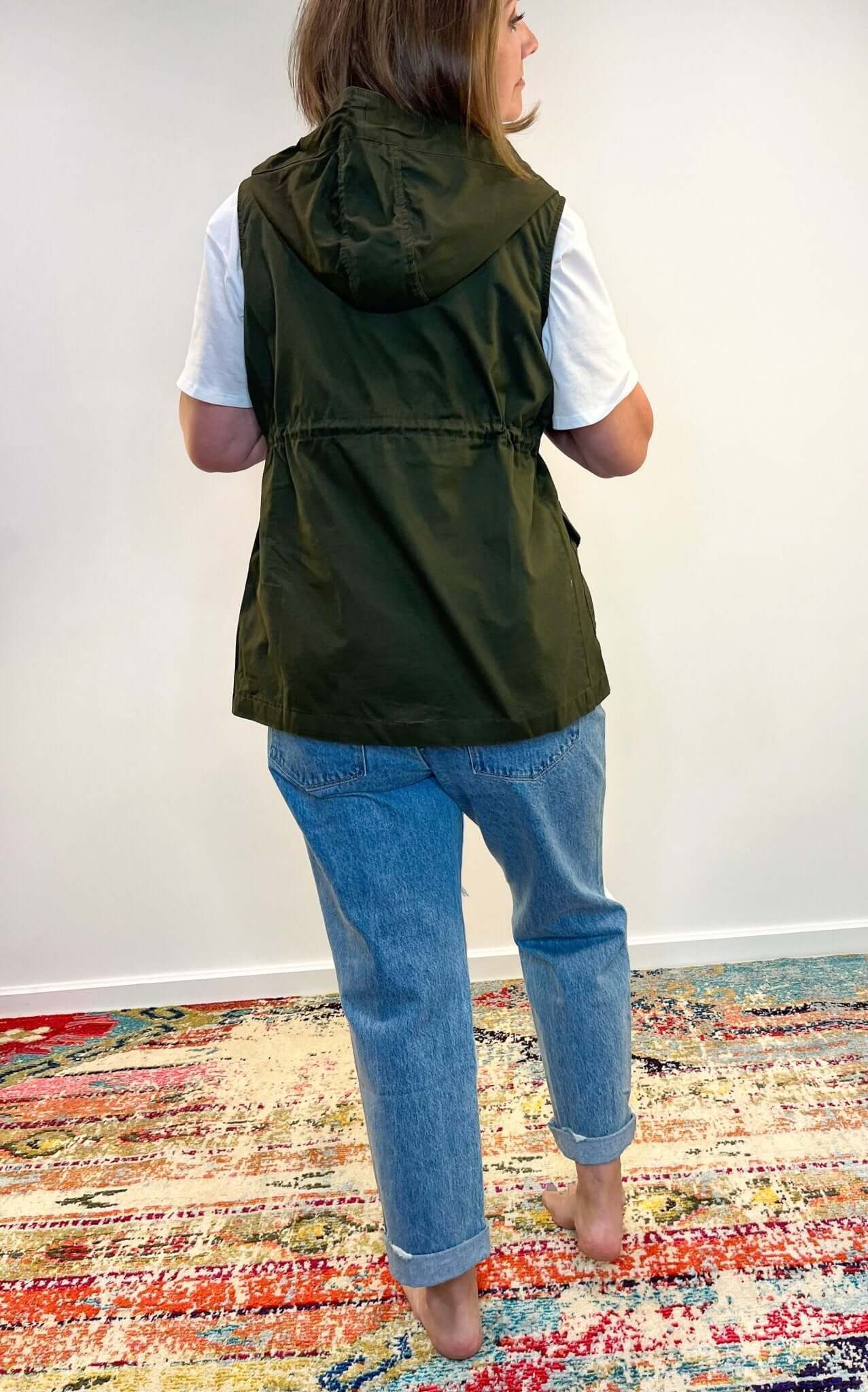 Drawstring Waist Hoodie Vest - Lavender Hills BeautyZenanaQJ - 2449AB - DKOLV - S