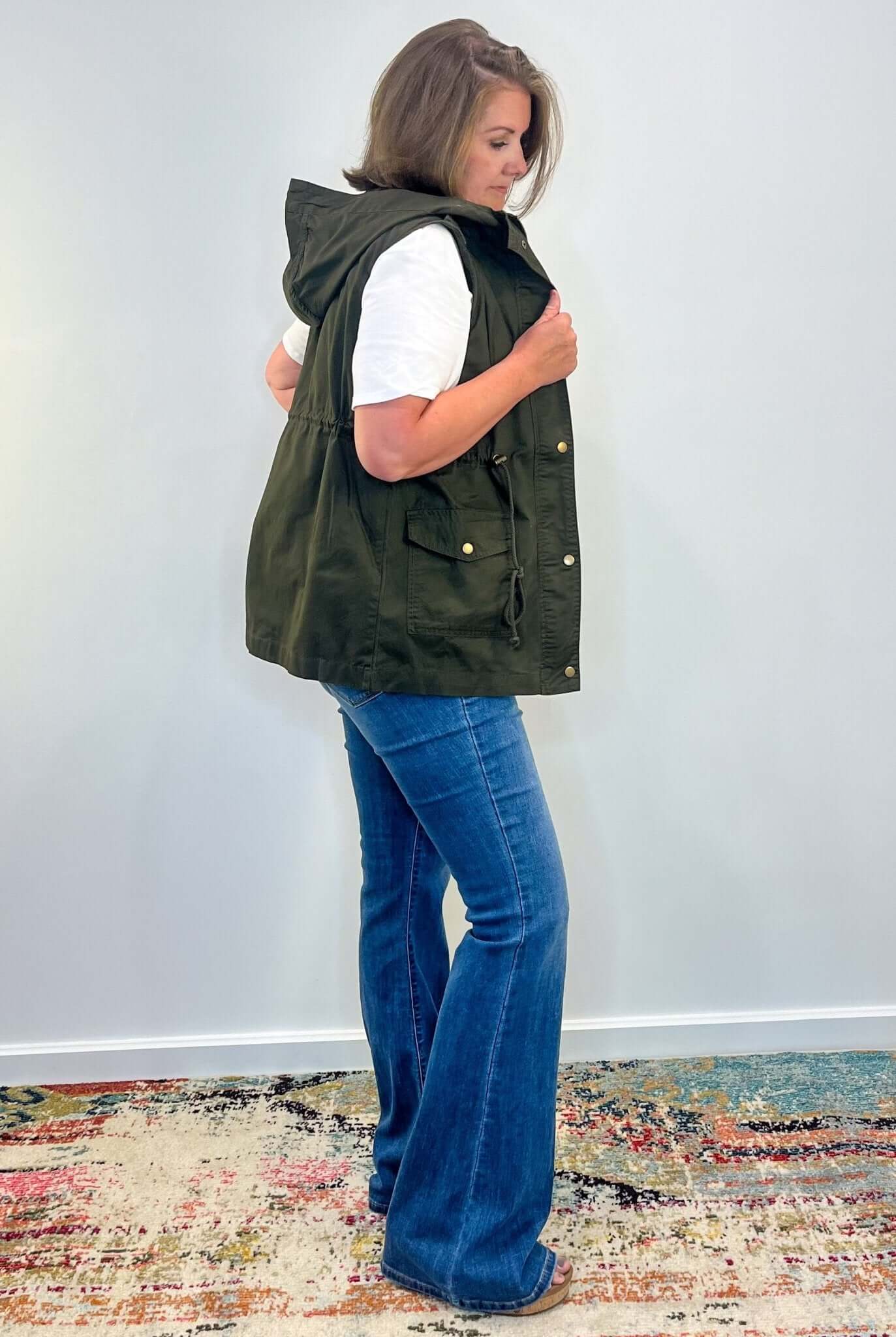 Drawstring Waist Hoodie Vest - Lavender Hills BeautyZenanaQJ - 2449AB - DKOLV - S
