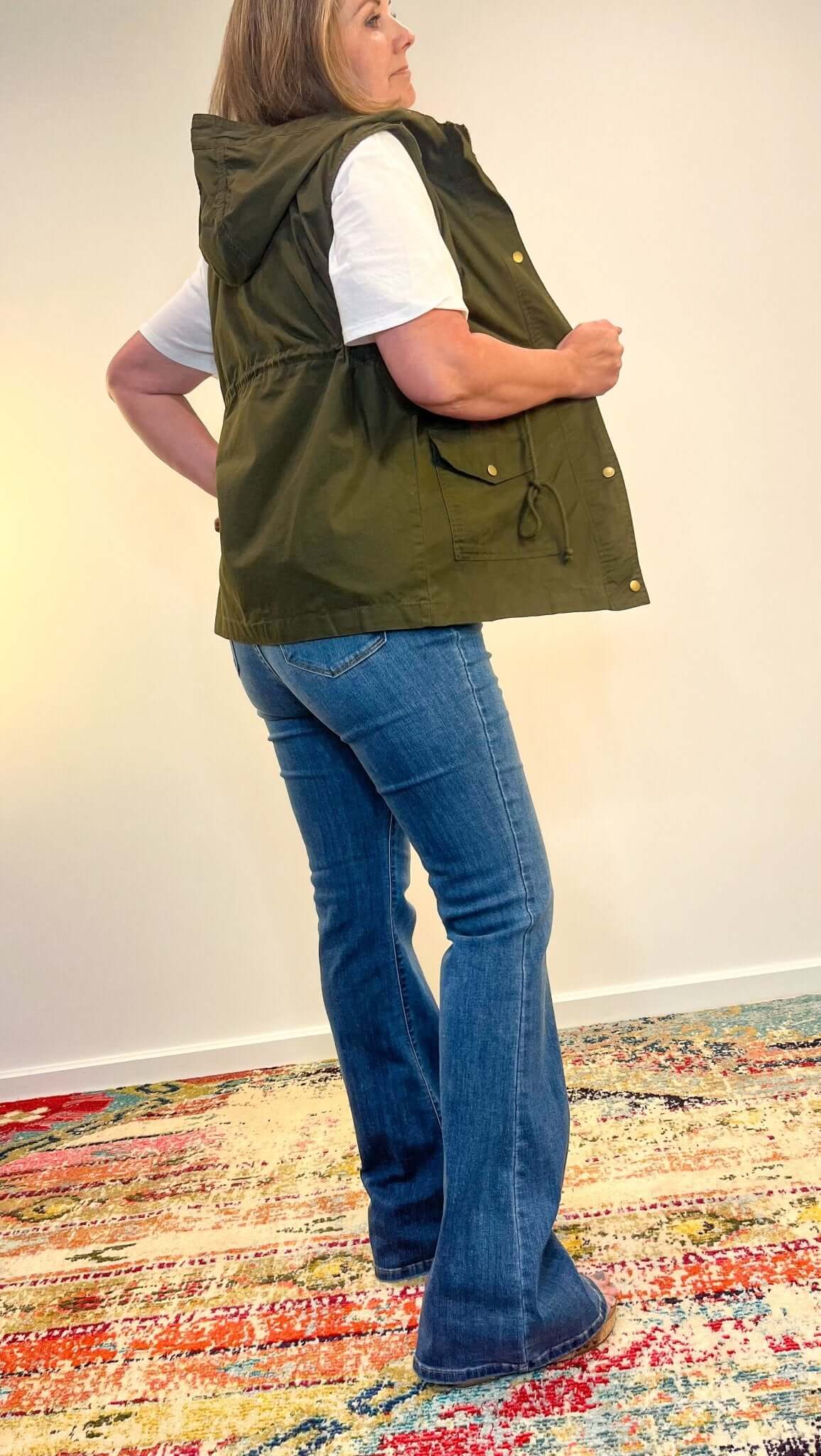Drawstring Waist Hoodie Vest - Lavender Hills BeautyZenanaQJ - 2449AB - DKOLV - S
