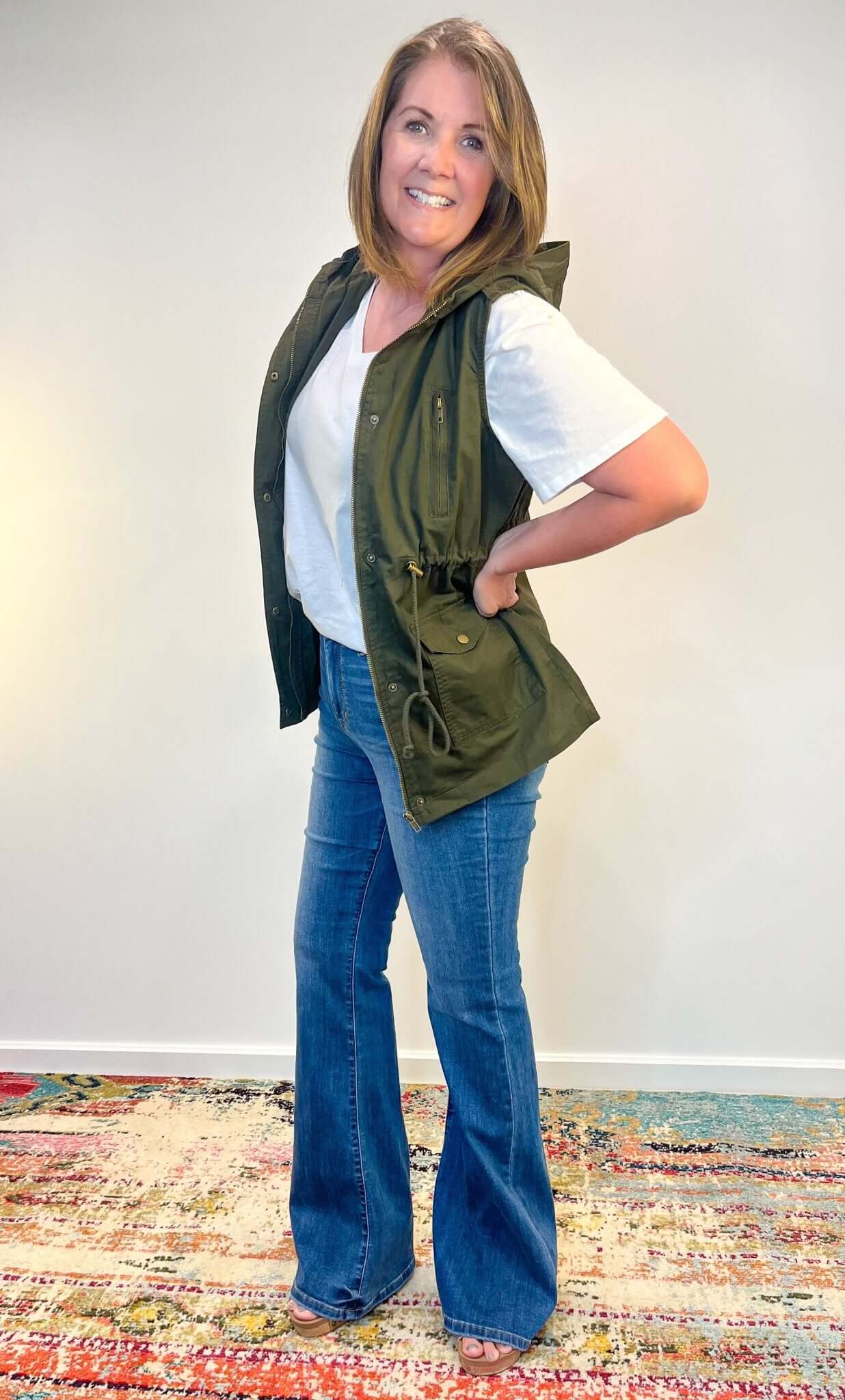 Drawstring Waist Hoodie Vest - Lavender Hills BeautyZenanaQJ - 2449AB - DKOLV - S