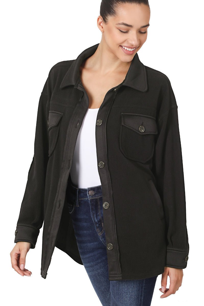 Cozy Cabin Fleece Oversized Shacket - Black - Lavender Hills BeautyZenanaQJ - 40000Y - BLK - S