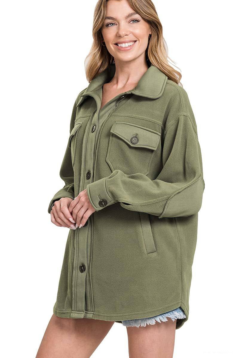 Cozy Cabin Fleece Oversized Shacket - Light Olive - Lavender Hills BeautyZenanaQJ - 40000Y - LTOLV - S
