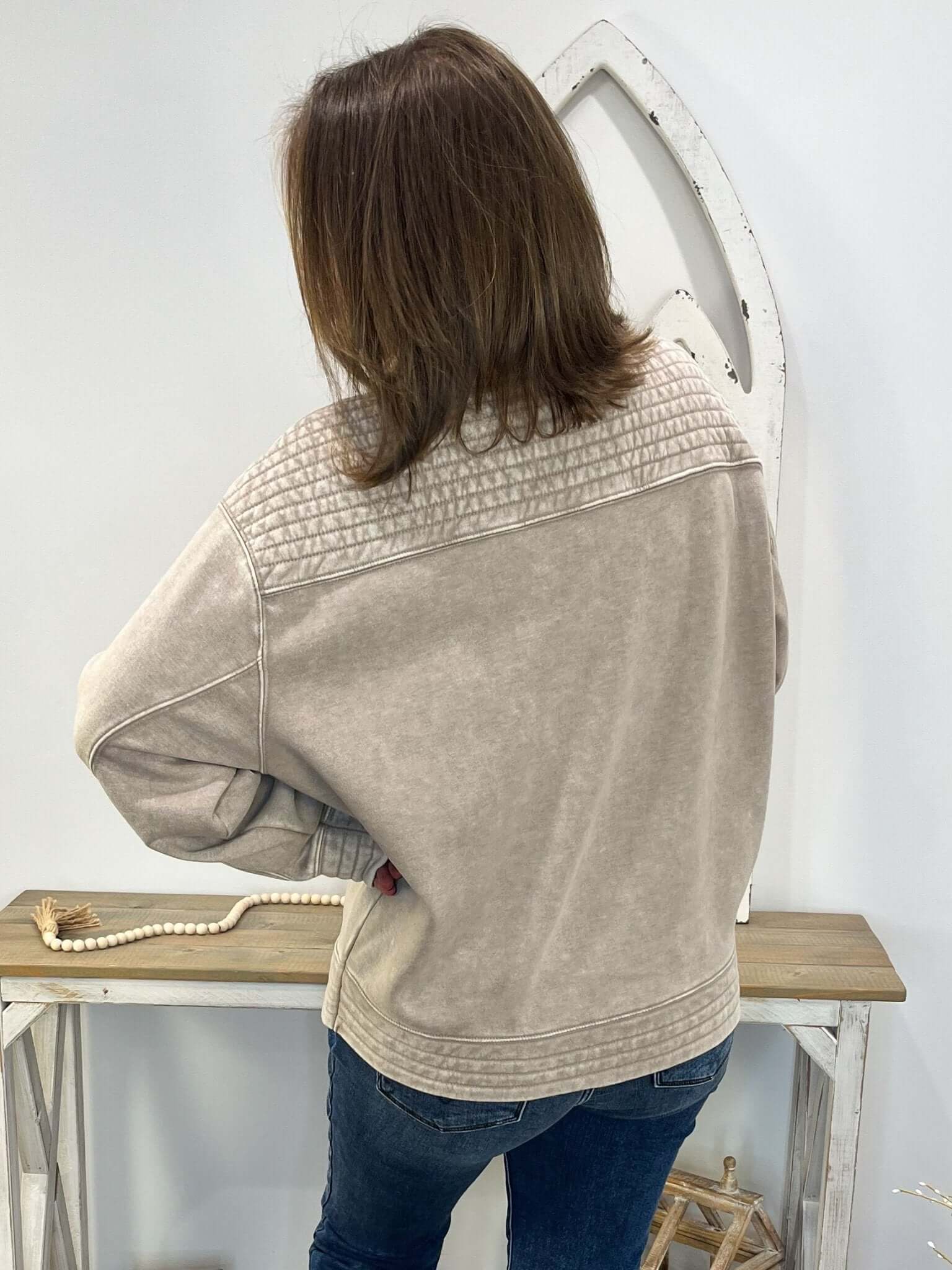 Quilted Comfort Fleece Snap Pullover Sweatshirt - Lavender Hills BeautyZenanaOTW - 4326Y - SLET - S