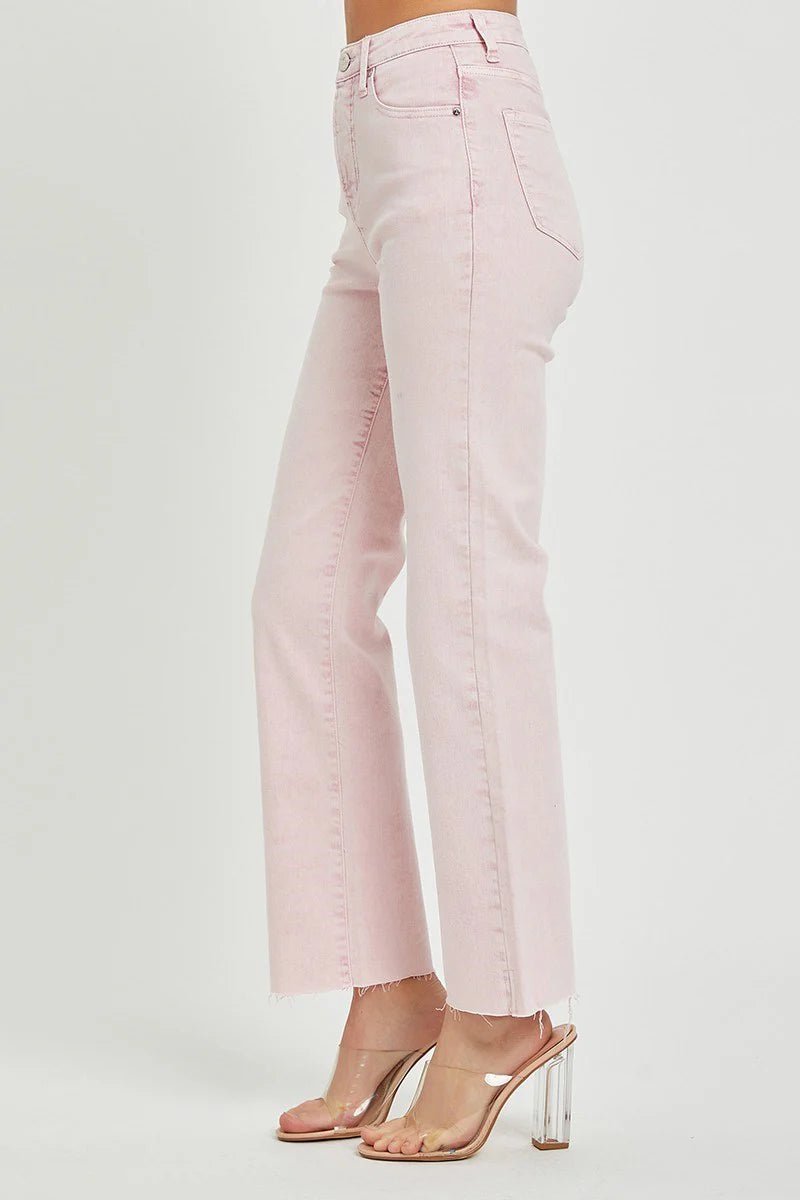 Risen Pink Acid Wash Tummy Control High - Rise Straight Jeans - Lavender Hills BeautyRisen Jeans