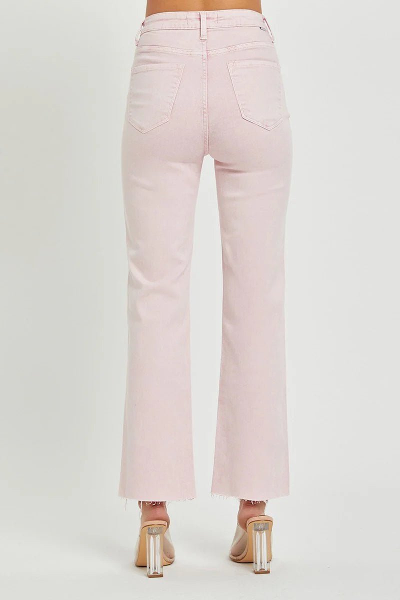Risen Pink Acid Wash Tummy Control High - Rise Straight Jeans - Lavender Hills BeautyRisen Jeans