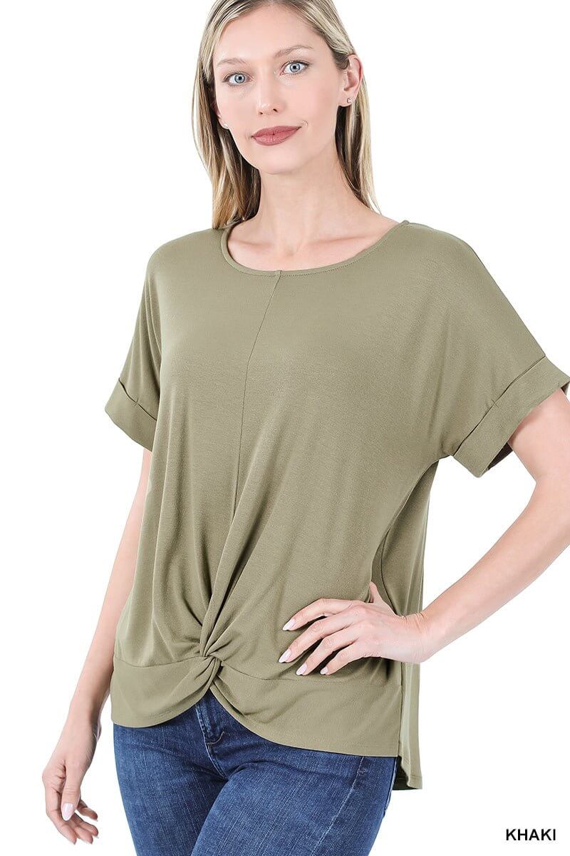 Crepe Knot Front Top - Lavender Hills BeautyZenanaRT - 3185X - KHA - S