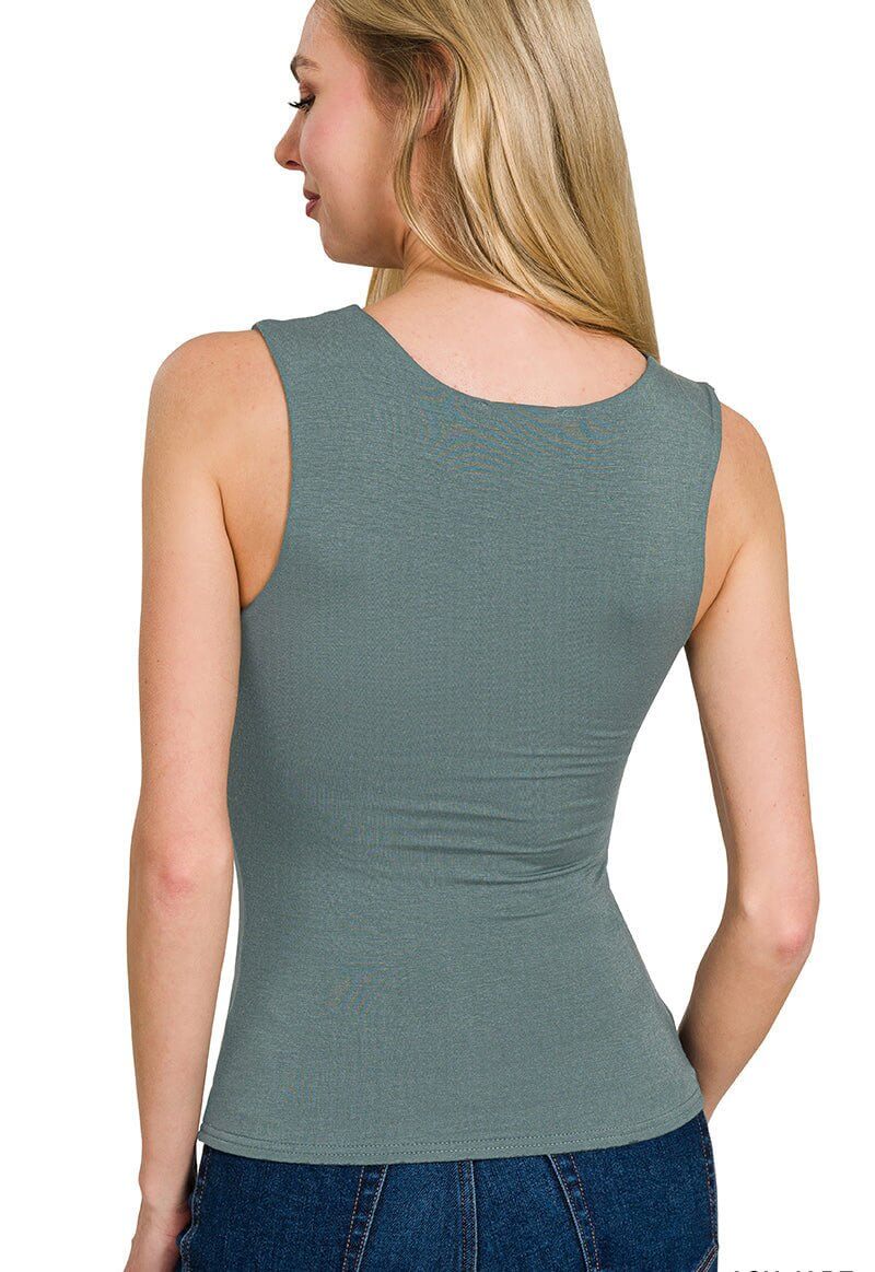 Double Layered Round Neck Tank Top - Lavender Hills BeautyZenanaRT - 8593Y - ASHJAD - S