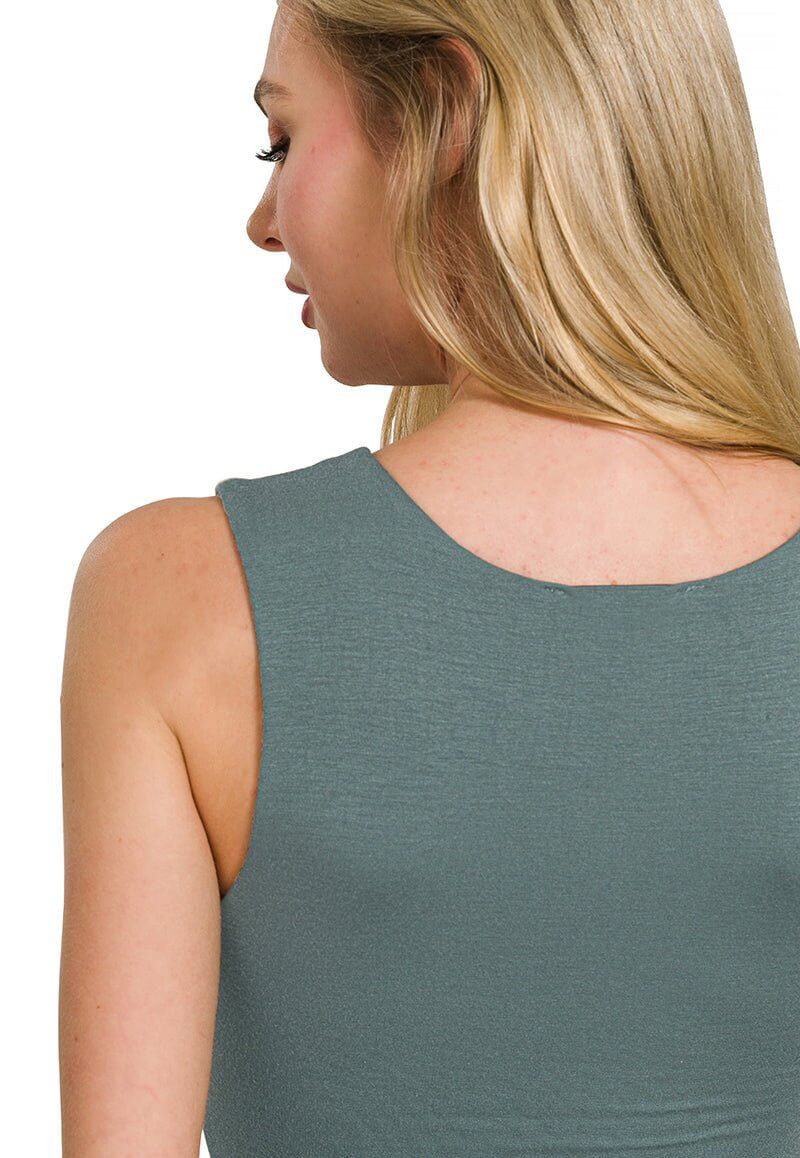 Double Layered Round Neck Tank Top - Lavender Hills BeautyZenanaRT - 8593Y - ASHJAD - S
