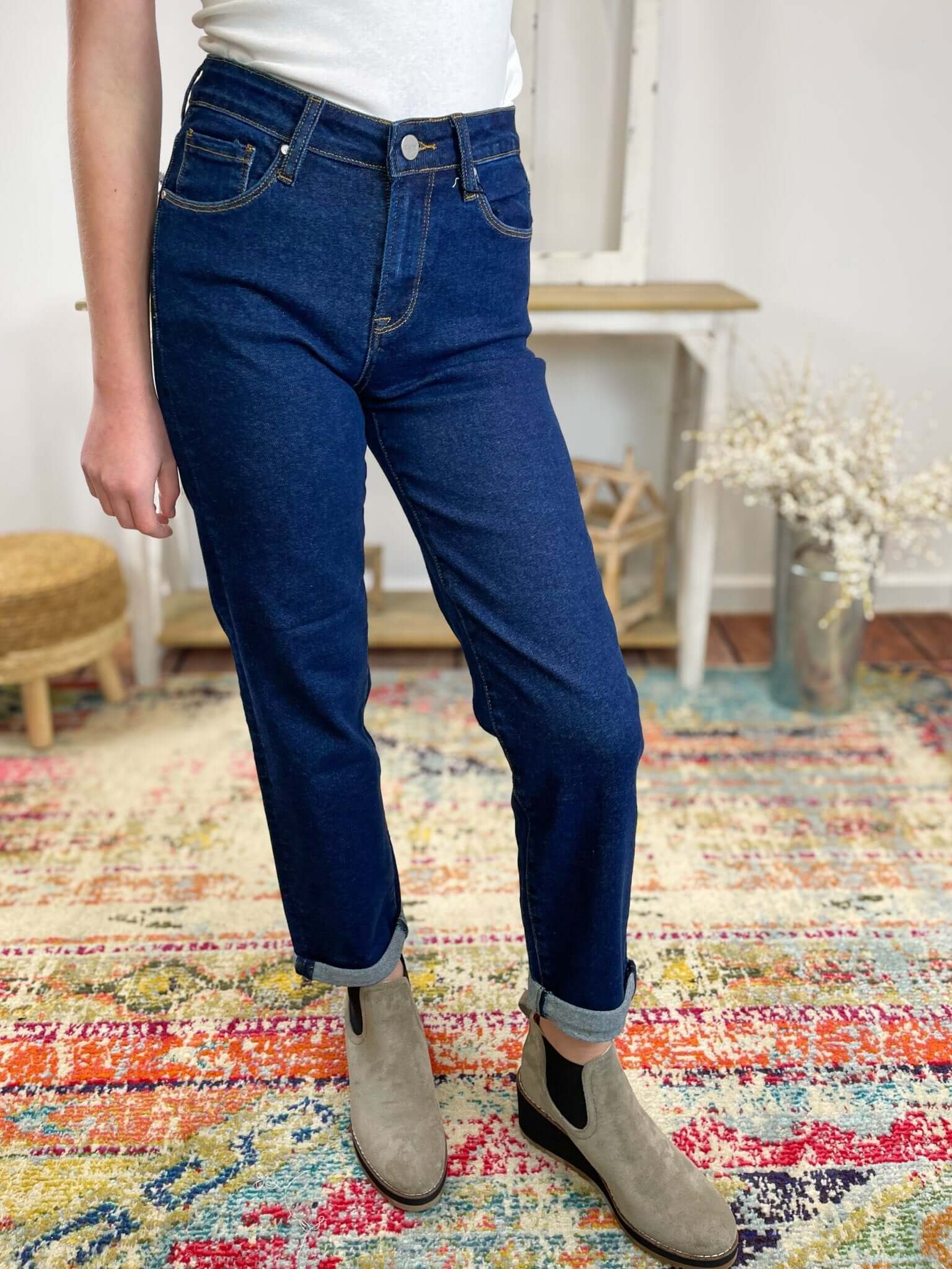 Risen Jeans Mid - Rise Boyfriend Crop Jeans - Lavender Hills BeautyRisen JeansRDP5279 - DRK - 3