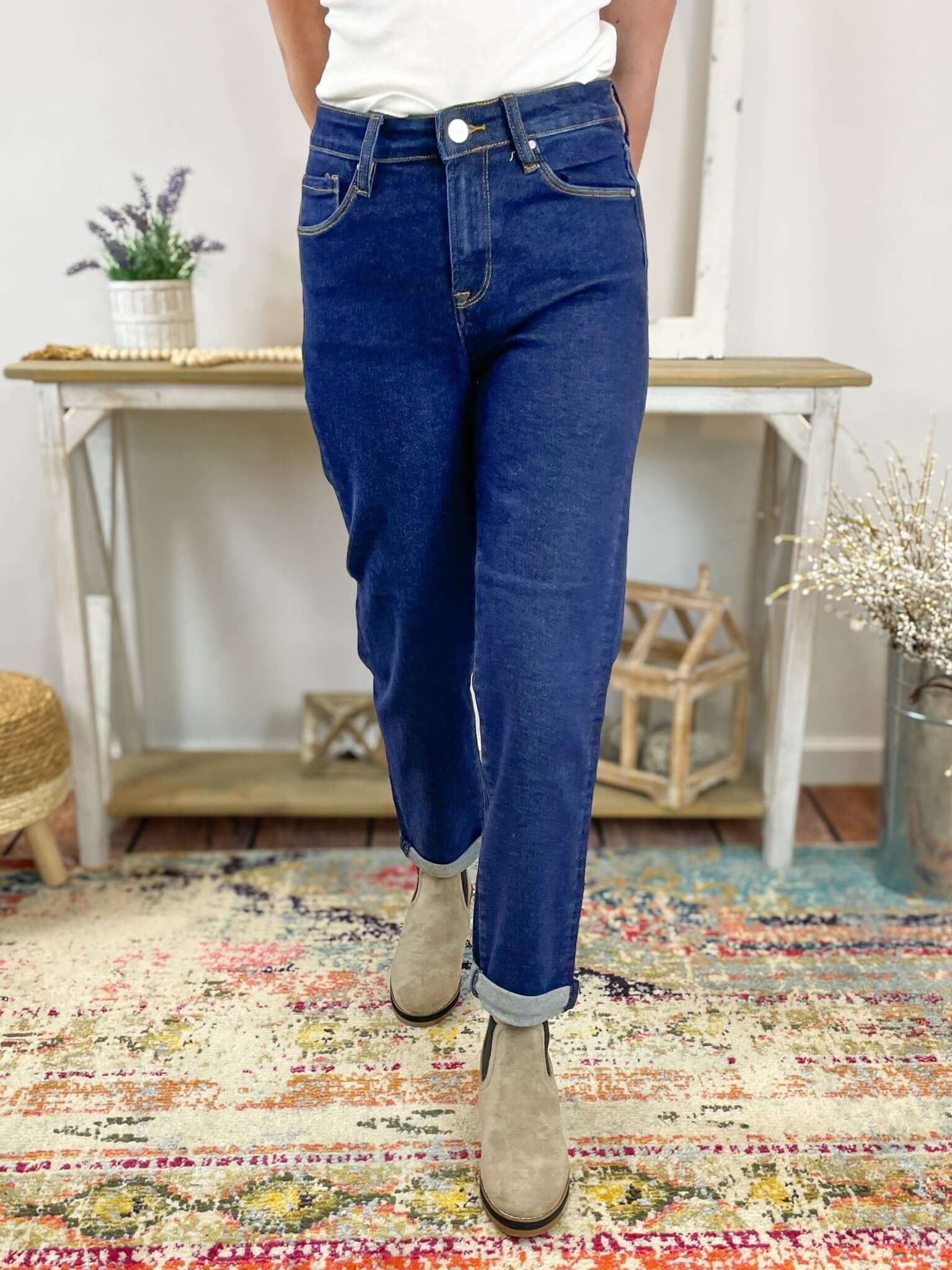 Risen Jeans Mid - Rise Boyfriend Crop Jeans - Lavender Hills BeautyRisen JeansRDP5279 - DRK - 3